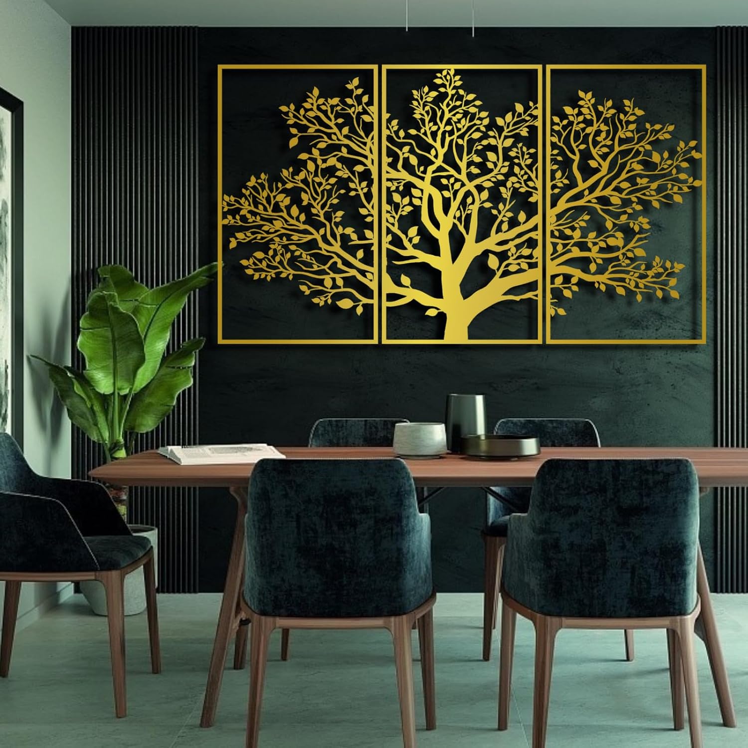 Arte de pared de árbol de la vida, decoración de pared de 3 piezas, arte de pared de árbol de metal, decoración de pared de árbol de metal, letrero