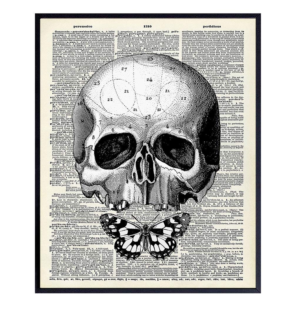 Gothic Skull Wall Art – Skull Wall Decor – Goth Wall Art Room Decor – Goth Butterfly – Gothic Living Room Decor – Gothic Home Decor – Gothic Wall