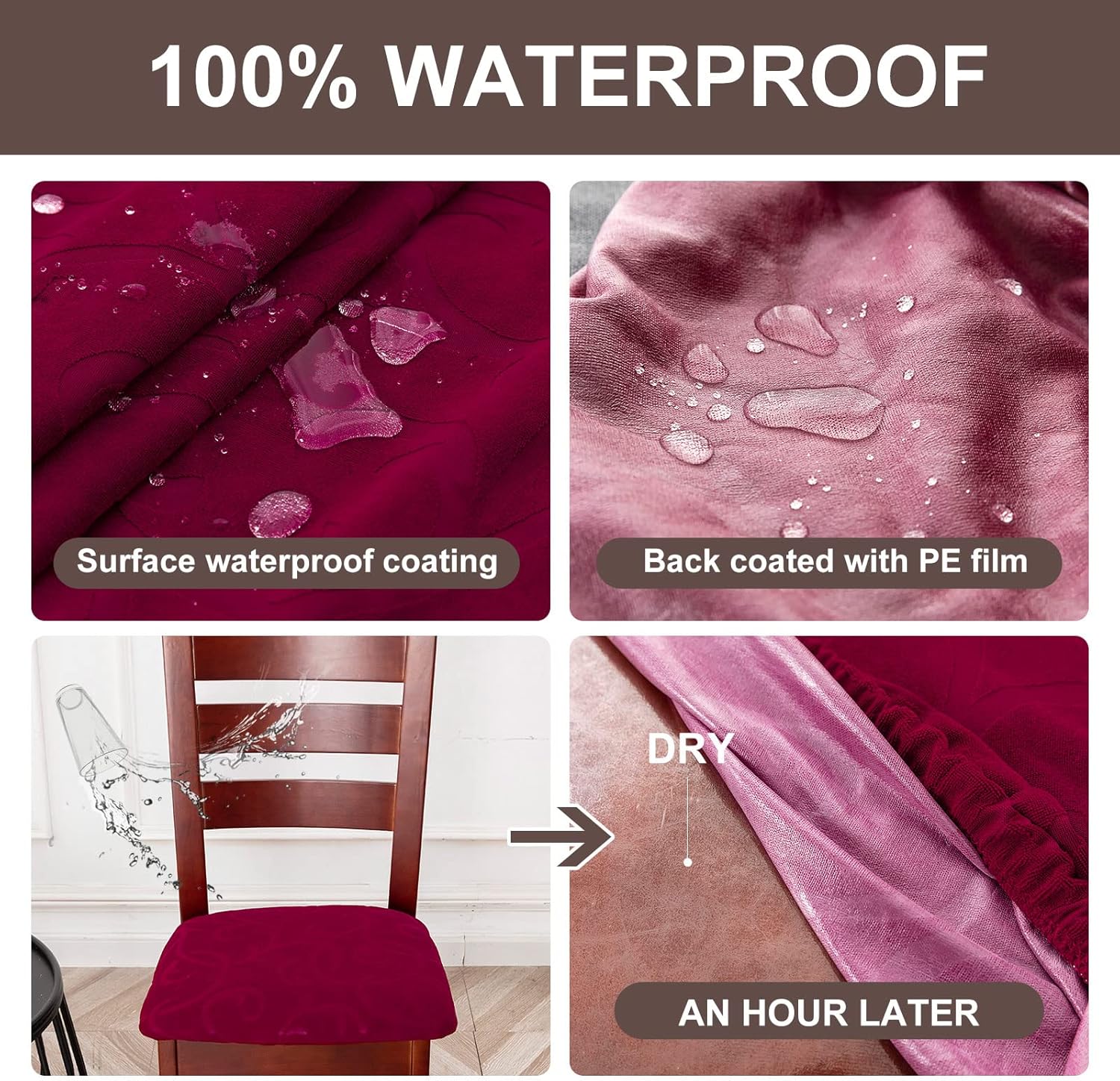 Genina Fundas impermeables de asiento para silla de comedor, fundas elásticas para sillas de comedor, fundas protectoras para sillas de cocina,