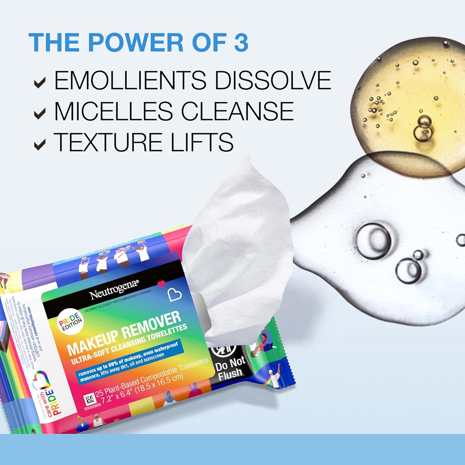 Care with Pride Neutrogena – Toallitas limpiadoras desmaquillantes, 25 unidades, paquete doble
