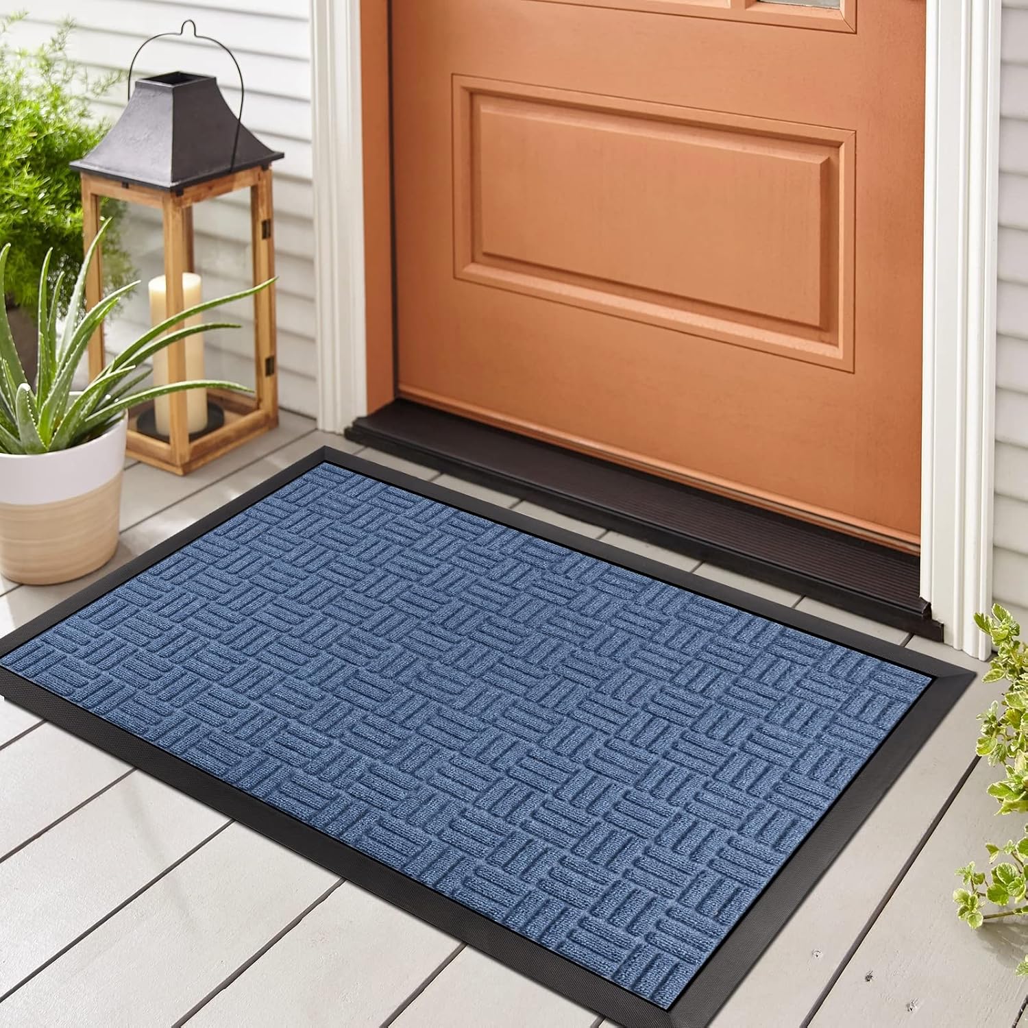 Mibao Tapete para puerta delantera, resistente y duradero, tapete de bienvenida para interiores y exteriores, atrapador de suciedad, impermeable,