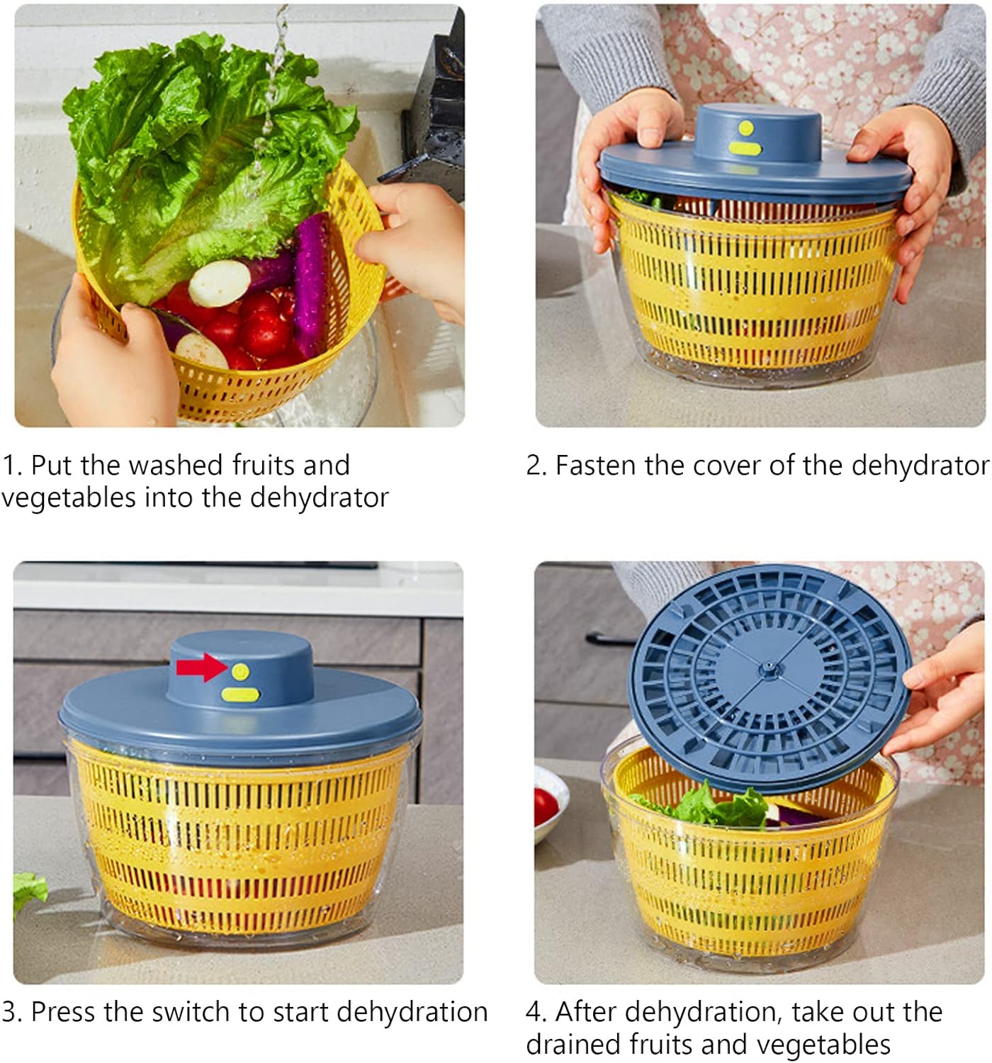 Girador eléctrico de ensalada de 4.2 cuartos de galón, limpiador de frutas, secadora de verduras, lavadora de frutas con cuenco y colador, mezclador