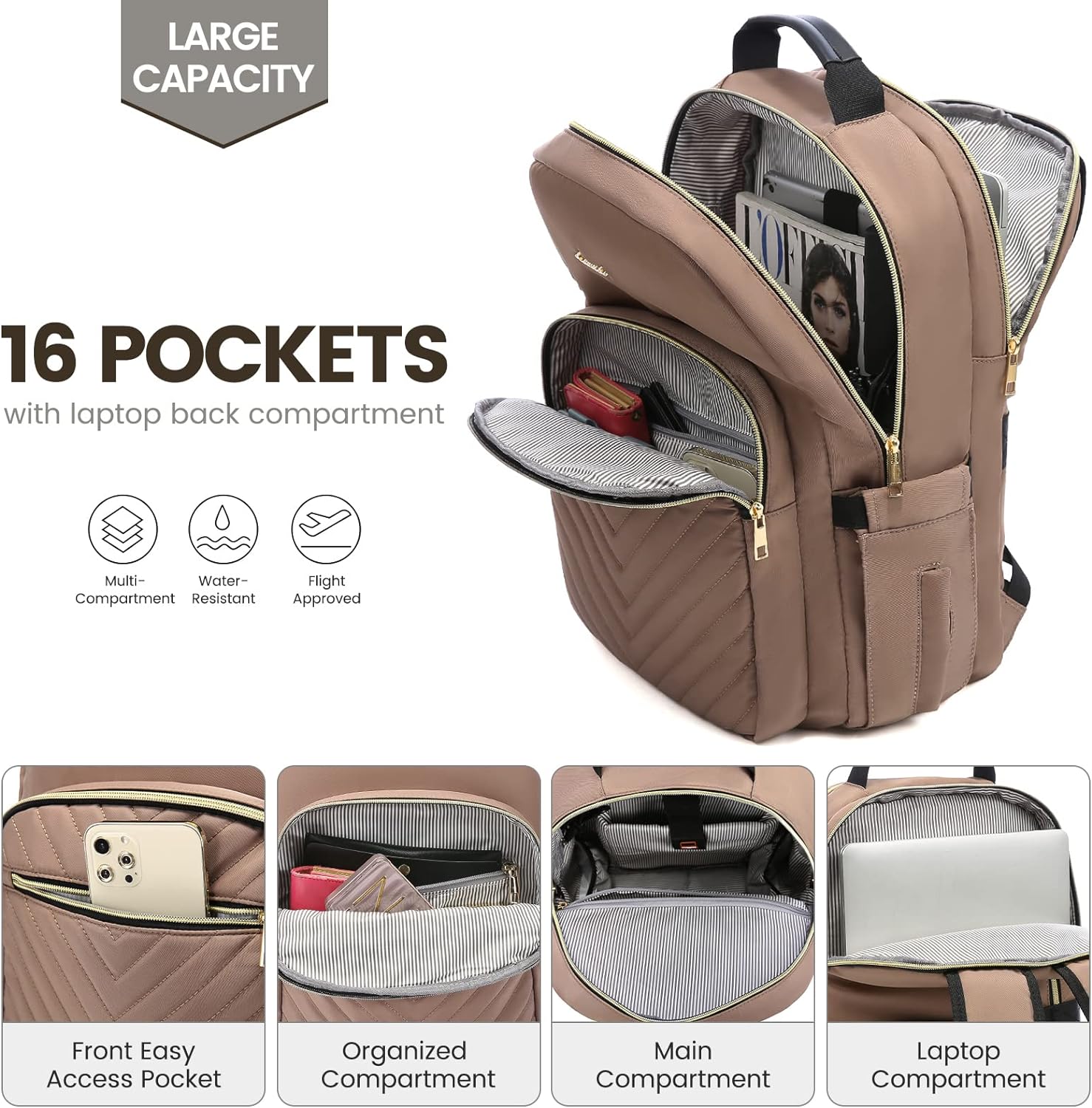 LOVEVOOK Mochila para laptop de 17.3 pulgadas para mujer, bonita mochila de viaje para mujer, bolsa profesional para computadora portátil,