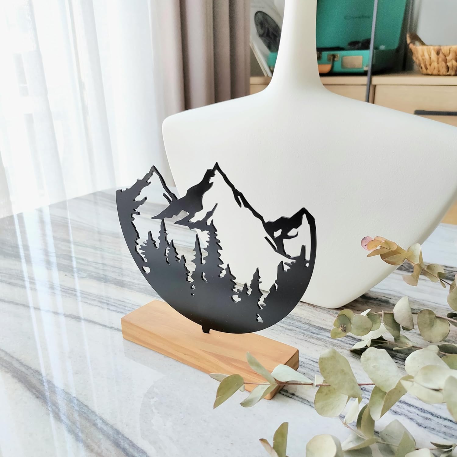 Nature Mountains Shelf Decor Handmade Minimalist Scandinavian Modern Home Office Bookshelf Table Decoration Object Metal and Wood Customized