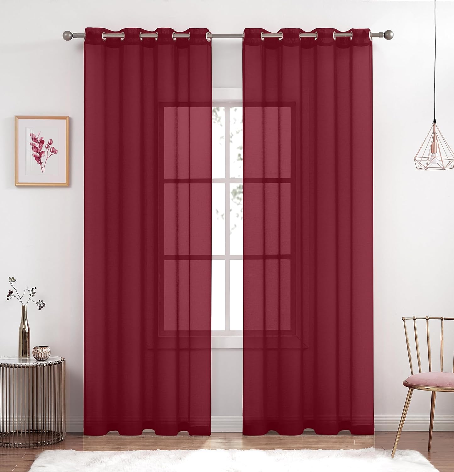 July Joy Cortinas semitransparentes con aspecto de lino para dormitorio, sala de estar con ojales, cortinas de gasa sólida filtrantes de luz, juego