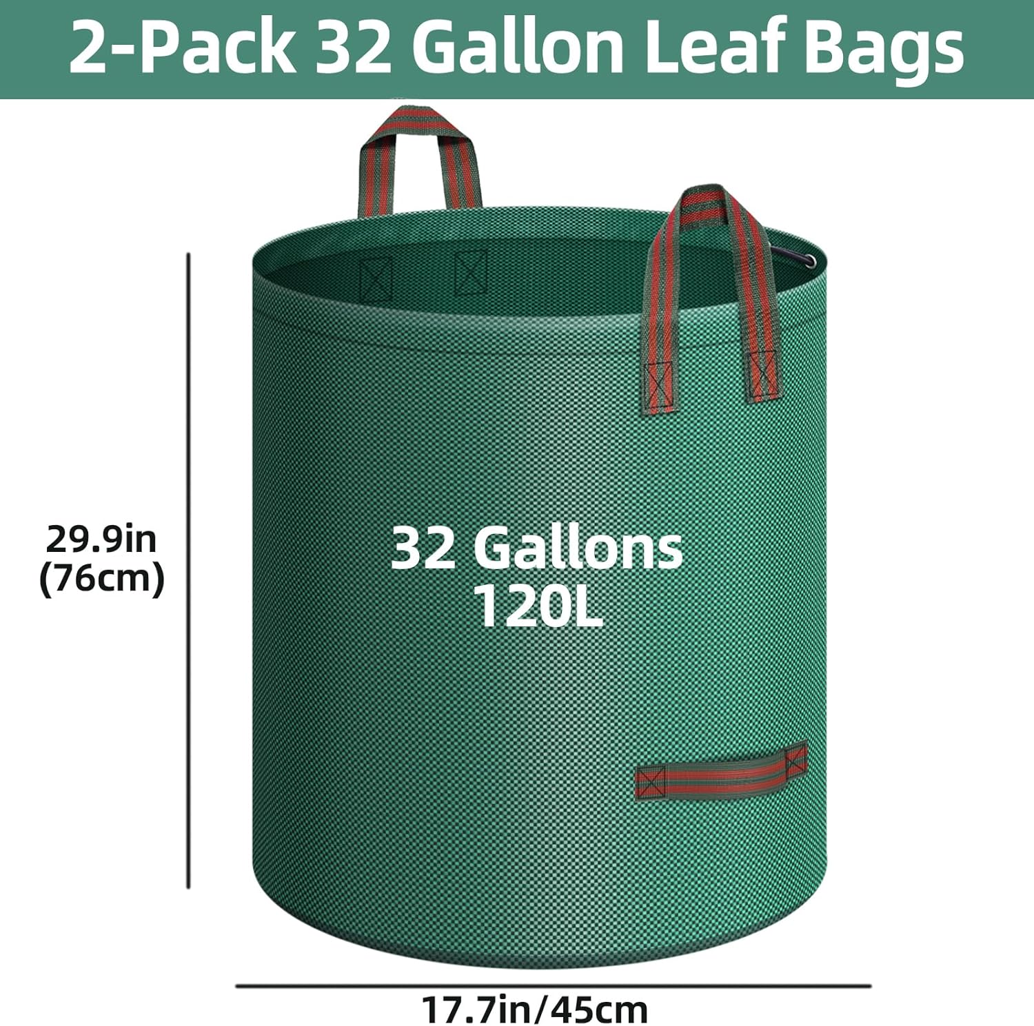 IWNTWY Paquete de 2 bolsas de 32 galones, bolsas de basura reutilizables para patio, bolsas de césped plegables resistentes con 4 asas, bolsa de