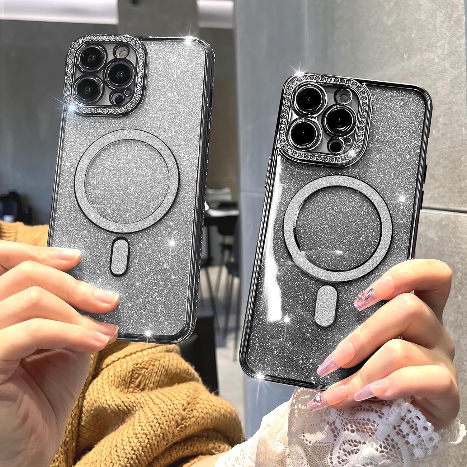 KANGHAR Funda magnética con purpurina degradada para iPhone 15 Pro Max de 6.7 pulgadas, funda de lujo chapada en diamantes de imitación, suave TPU