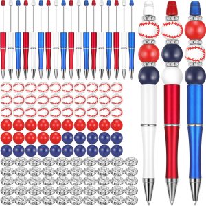 PerKoop Juego de 18 bolígrafos de bolas que incluyen 18 bolígrafos de cuentas surtidas, 50 cuentas espaciadoras de cristal y 30 cuentas de béisbol, PerKoop Juego de 18 bolígrafos de bolas que incluyen 18 bolígrafos de cuentas surtidas, 50 cuentas espaciadoras de cristal y 30 cuentas de béisbol,