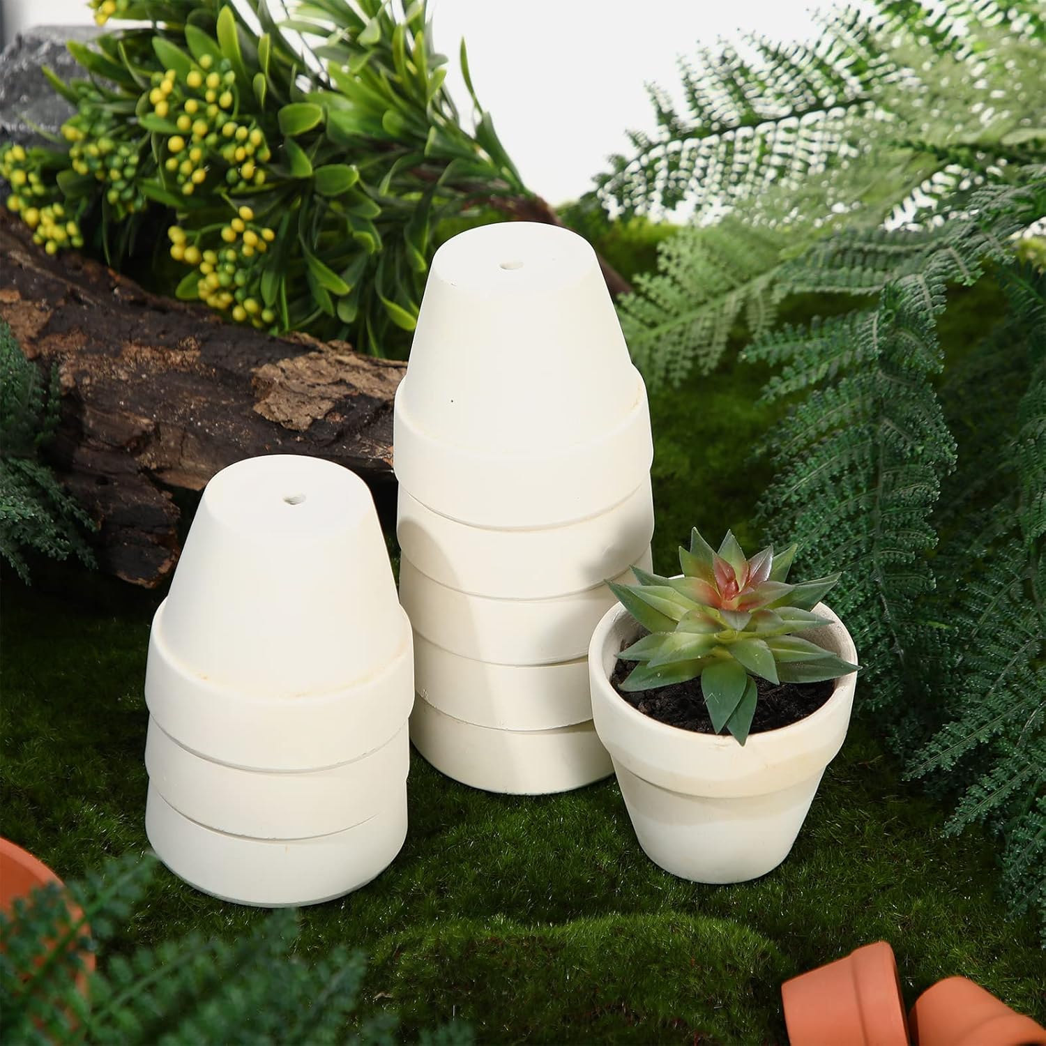 meekoo 100 macetas de terracota de 1.2 pulgadas, color blanco, mini macetas de arcilla con agujeros de drenaje, flores de cactus, macetas de