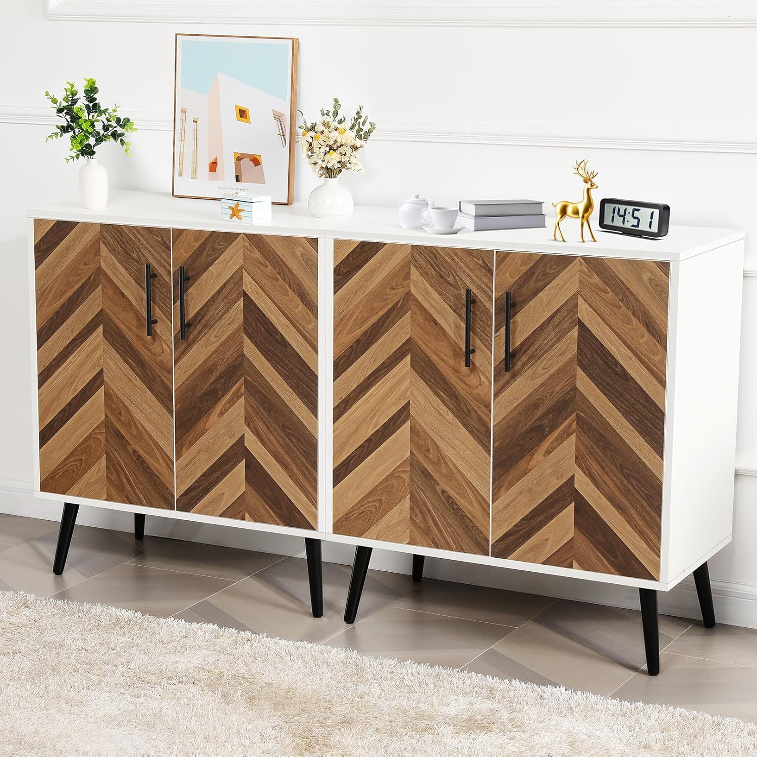 Likein Armario de almacenamiento moderno con 2 puertas, armario de acento blanco con almacenamiento, aparador de madera independiente con estantes