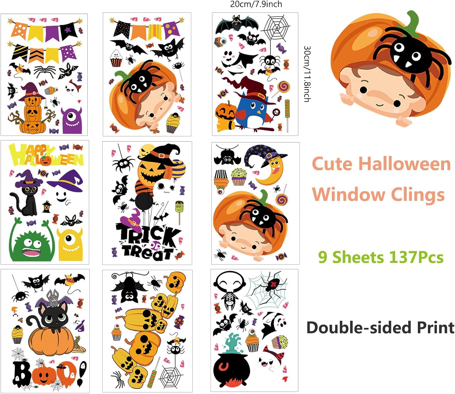 Decoración de Halloween para ventana, lindas calcomanías de decoración de ventana de Halloween, lindas calcomanías de decoración de Halloween,