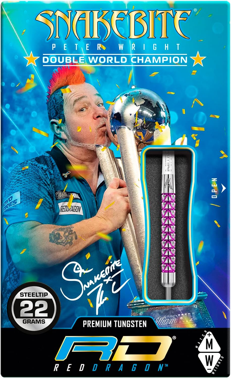 RED DRAGON Peter Wright Snakebite Vyper juego de dardos de tungsteno de 0.78 oz con vuelos y tallos