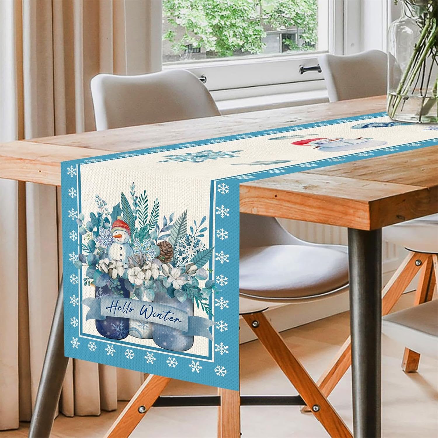 Tarro de cristal con tres frascos de cristal Hello Winter para decoración de cocina, decoración de cocina, copos de nieve vintage, arpillera,