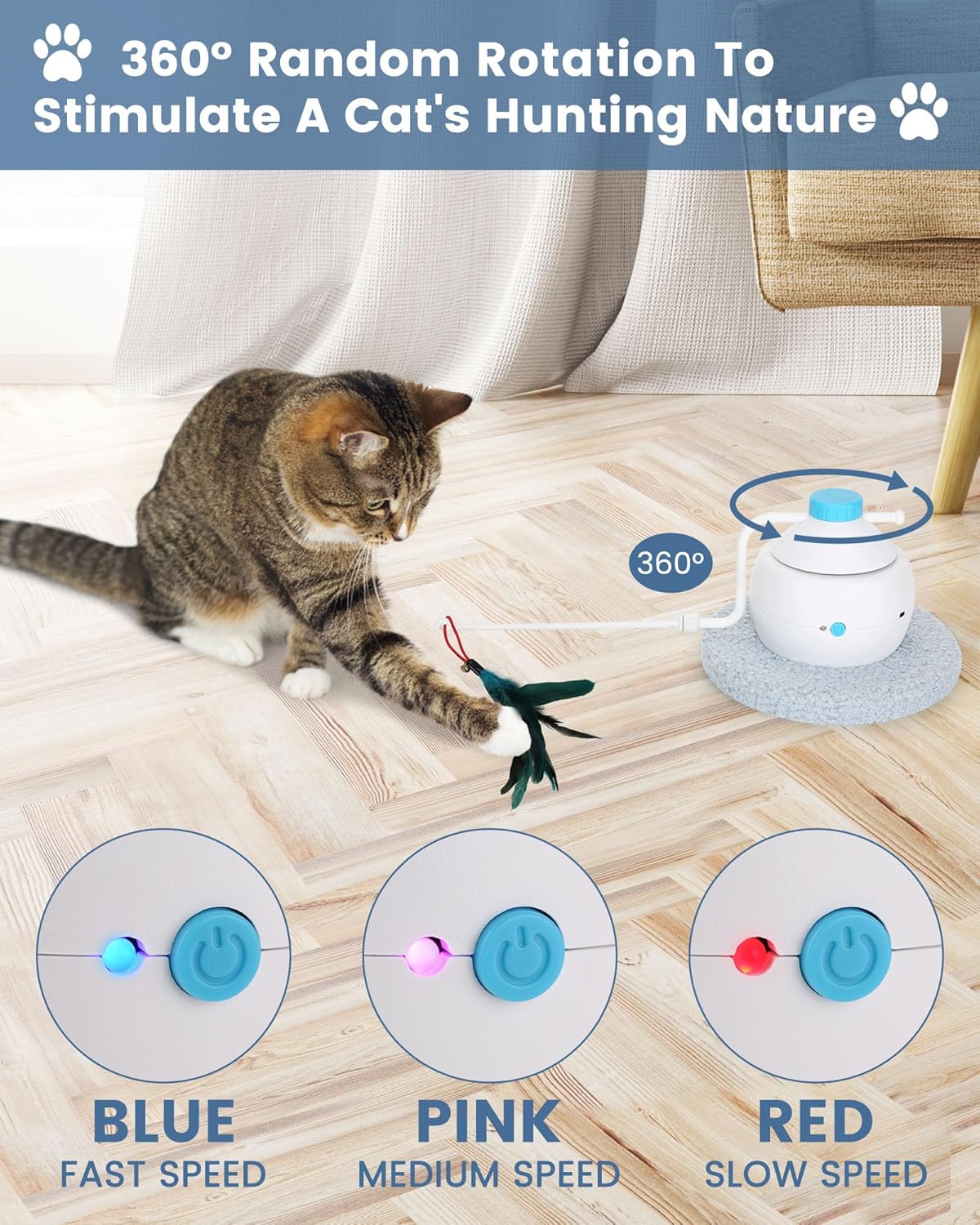 HAPPY HACHI Juguetes interactivos para gatos, 3 en 1, juguetes electrónicos de plumas para gatos, recargable por USB, juguete móvil automático,