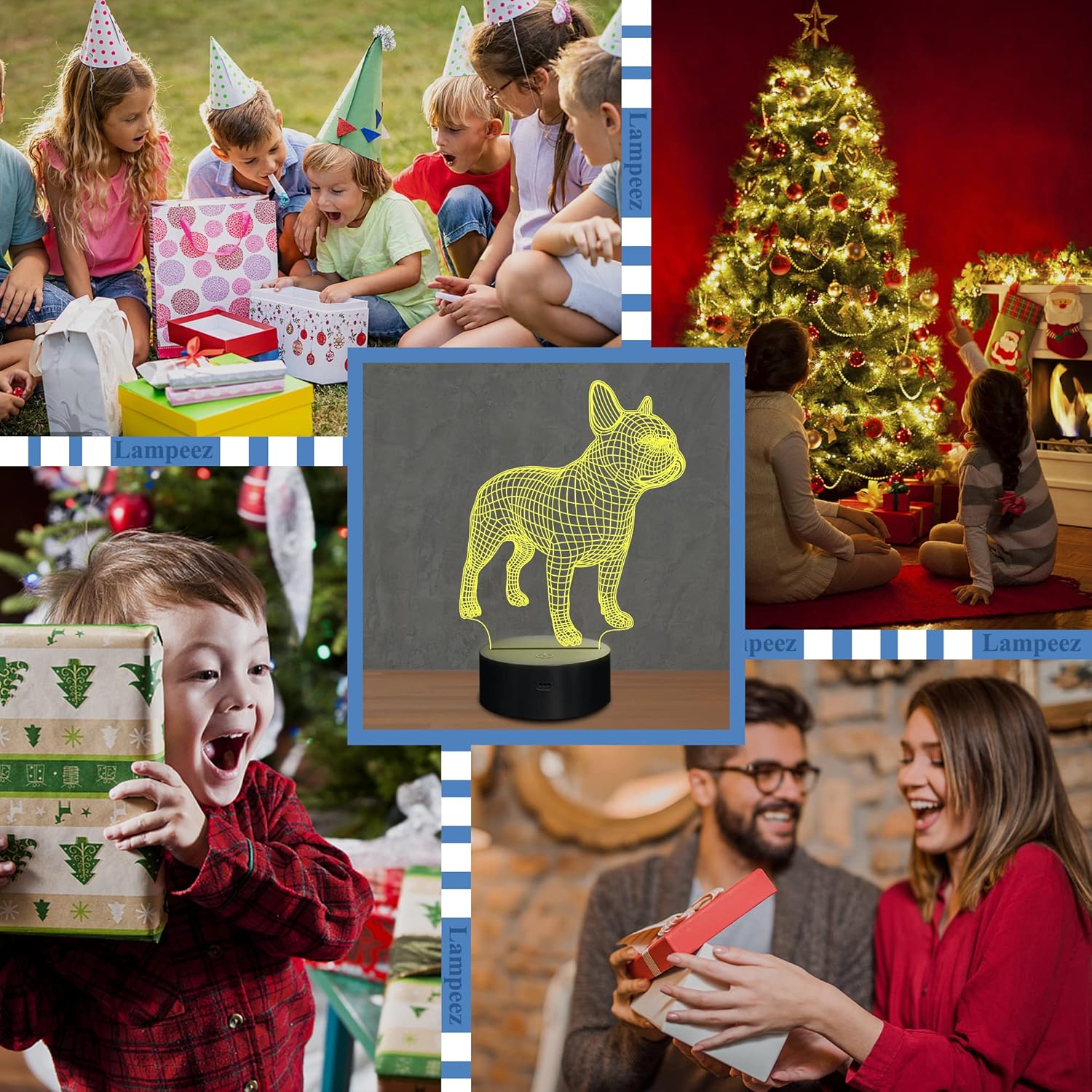 Lampeez Luz nocturna de bulldog francés 3D, lámpara de ilusión óptica de 16 colores cambiantes con control remoto para cumpleaños, Navidad, día de