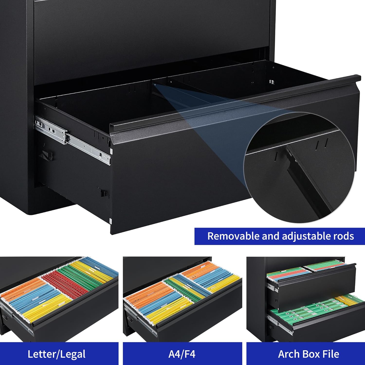 Archivador lateral con cerradura, archivadores laterales de metal inoxidable de 3 cajones, gabinetes de almacenamiento para oficina en casa para