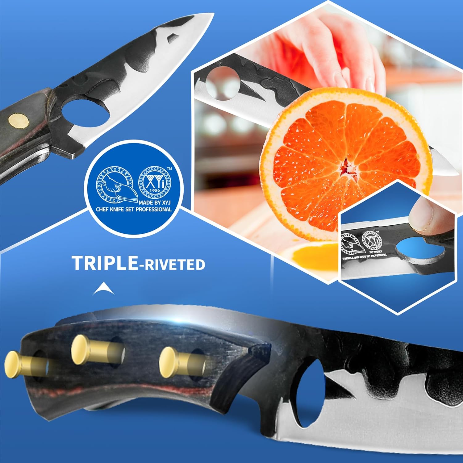 XYJ Juego de cuchillos de cocina profesional con cuchillas forjadas de acero de alto carbono, cuchillo de chef, cuchilla, cuchillo de tallar,