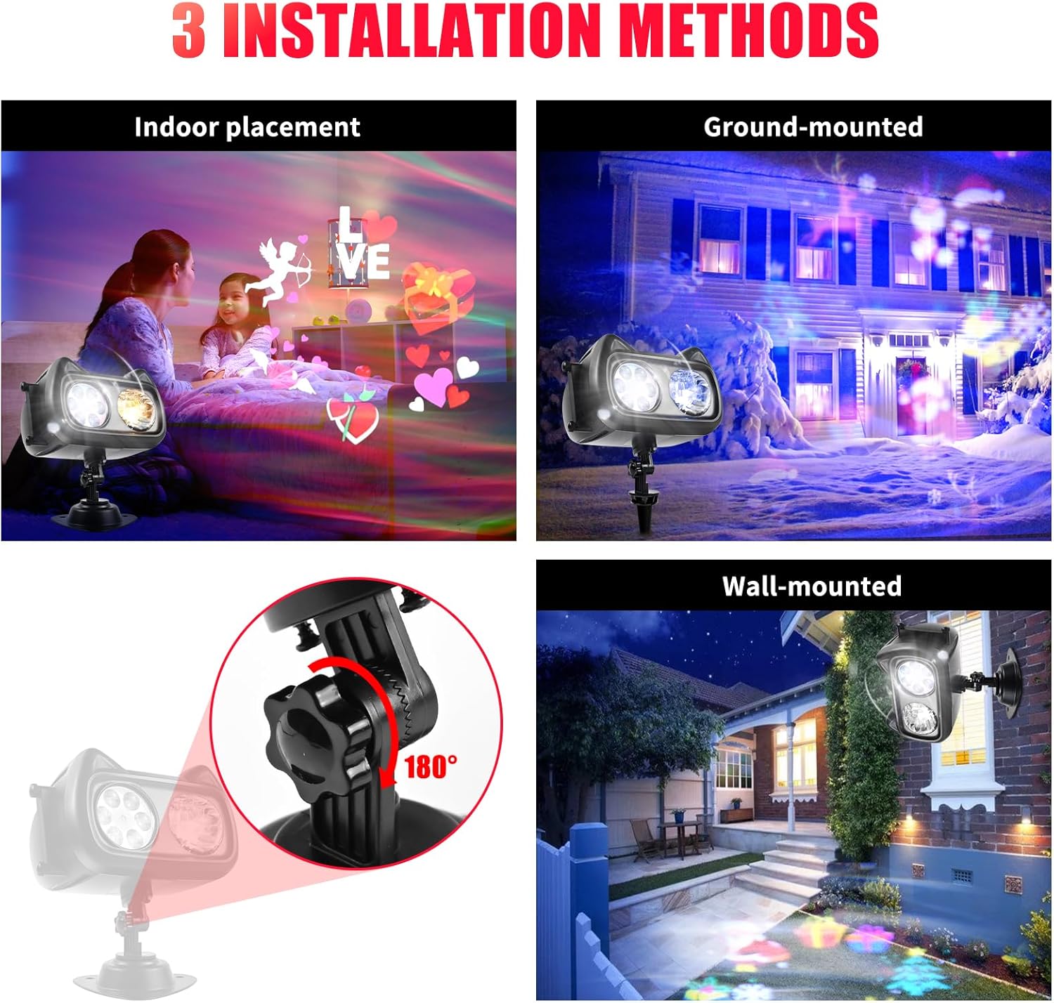 Proyector de luces de Navidad 12 en 1 para exteriores, lámpara LED impermeable IP65, lámpara LED giratoria de 180 para Navidad, fiesta de Halloween,