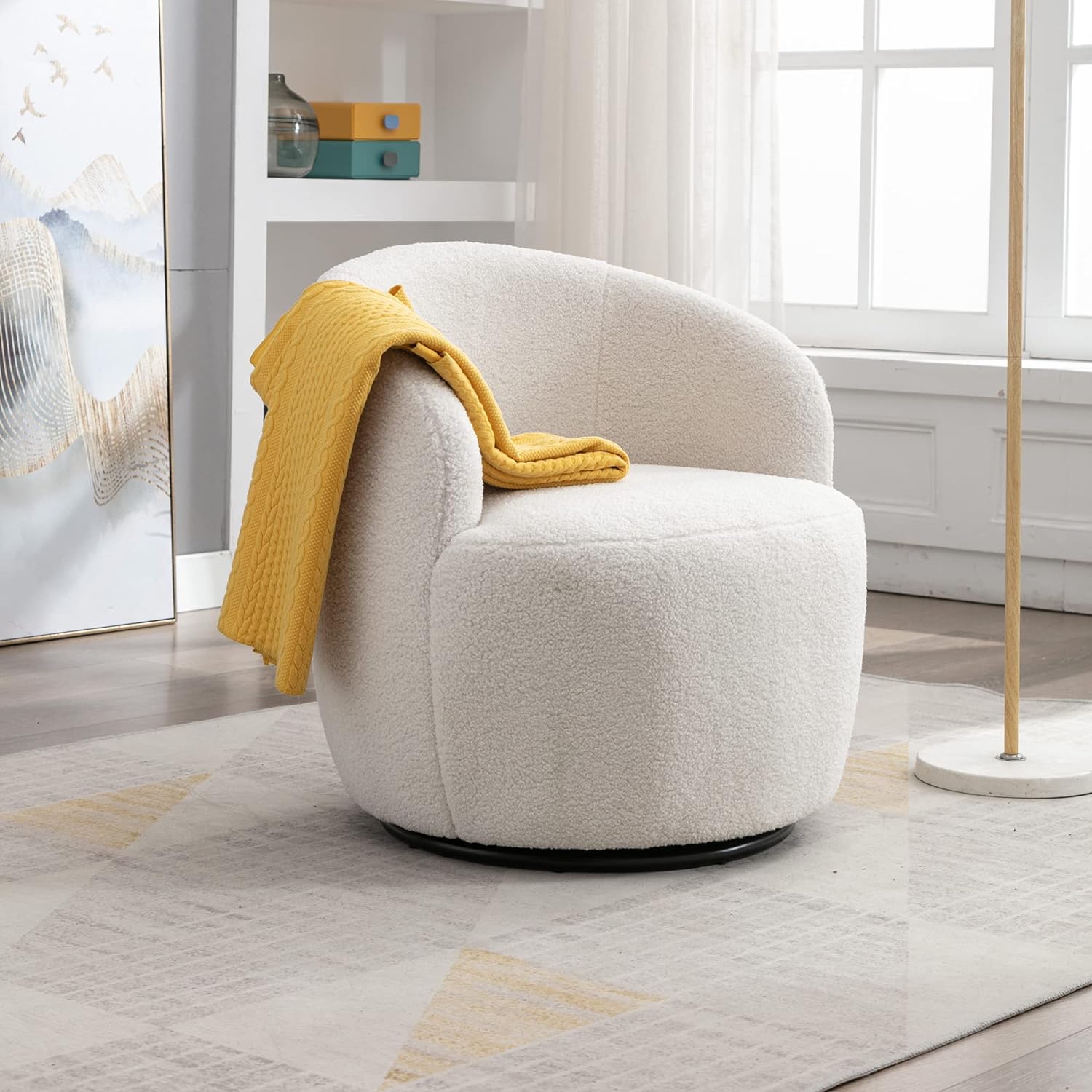 Homtique Silla pequeña giratoria de barril, cómodas sillas redondas para sala de estar, dormitorio, sofá individual giratorio de 360 grados, silla