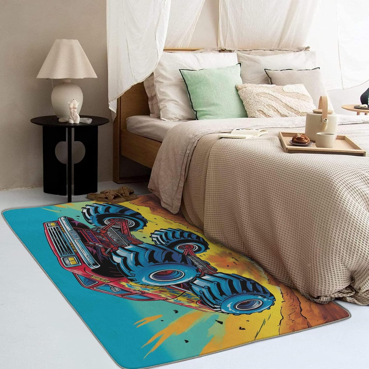 Alfombra de camión monstruo y decoración del hogar, alfombra de 5 x 8 pies, alfombras para niños, alfombra para sala de estar, dormitorio, alfombra