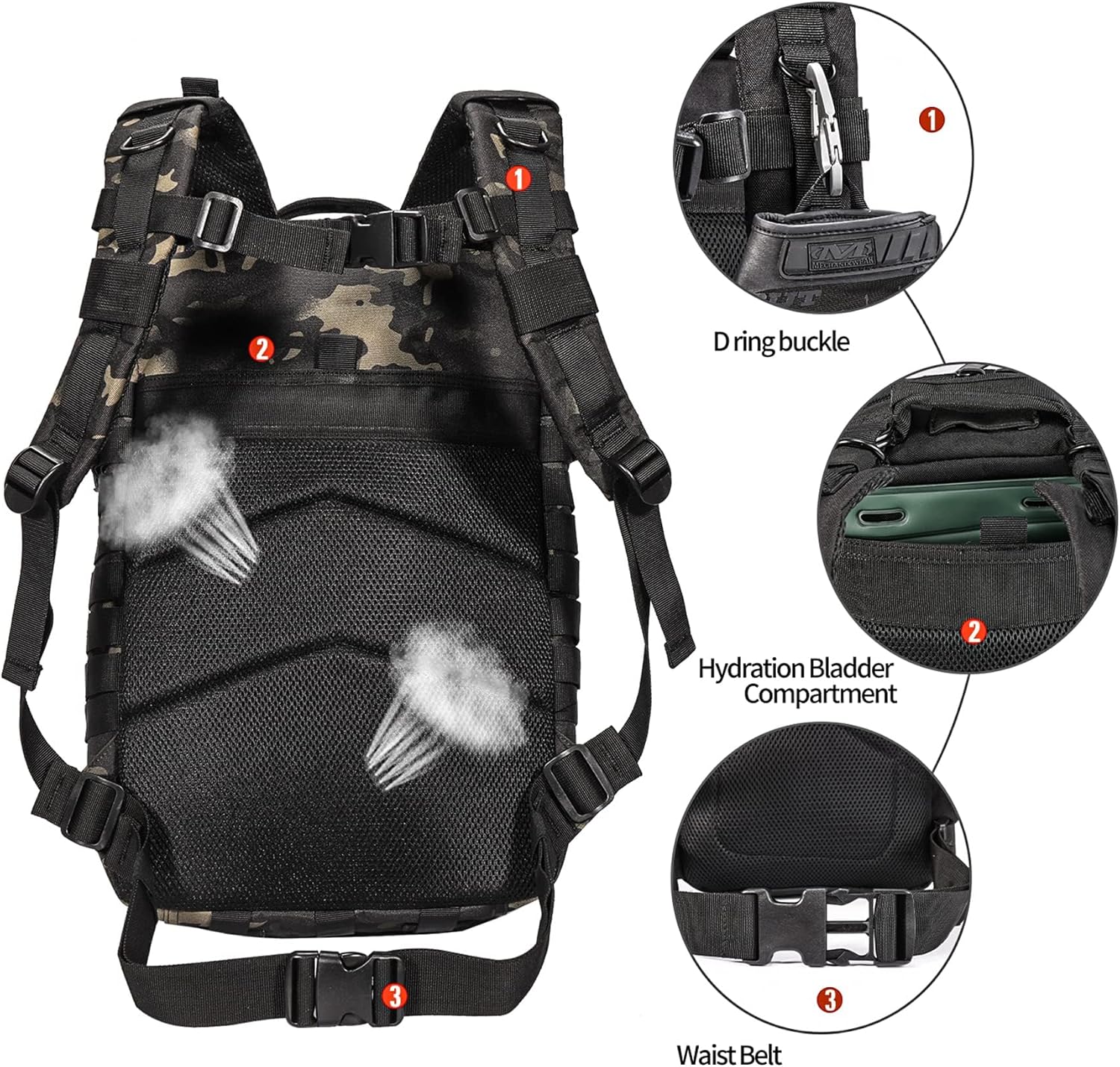 BOMTURN Mochila militar táctica Molle Bolsa 45L Mochila grande impermeable Mochila Ejército 3 días de asalto supervivencia bolsa Pack, Beige