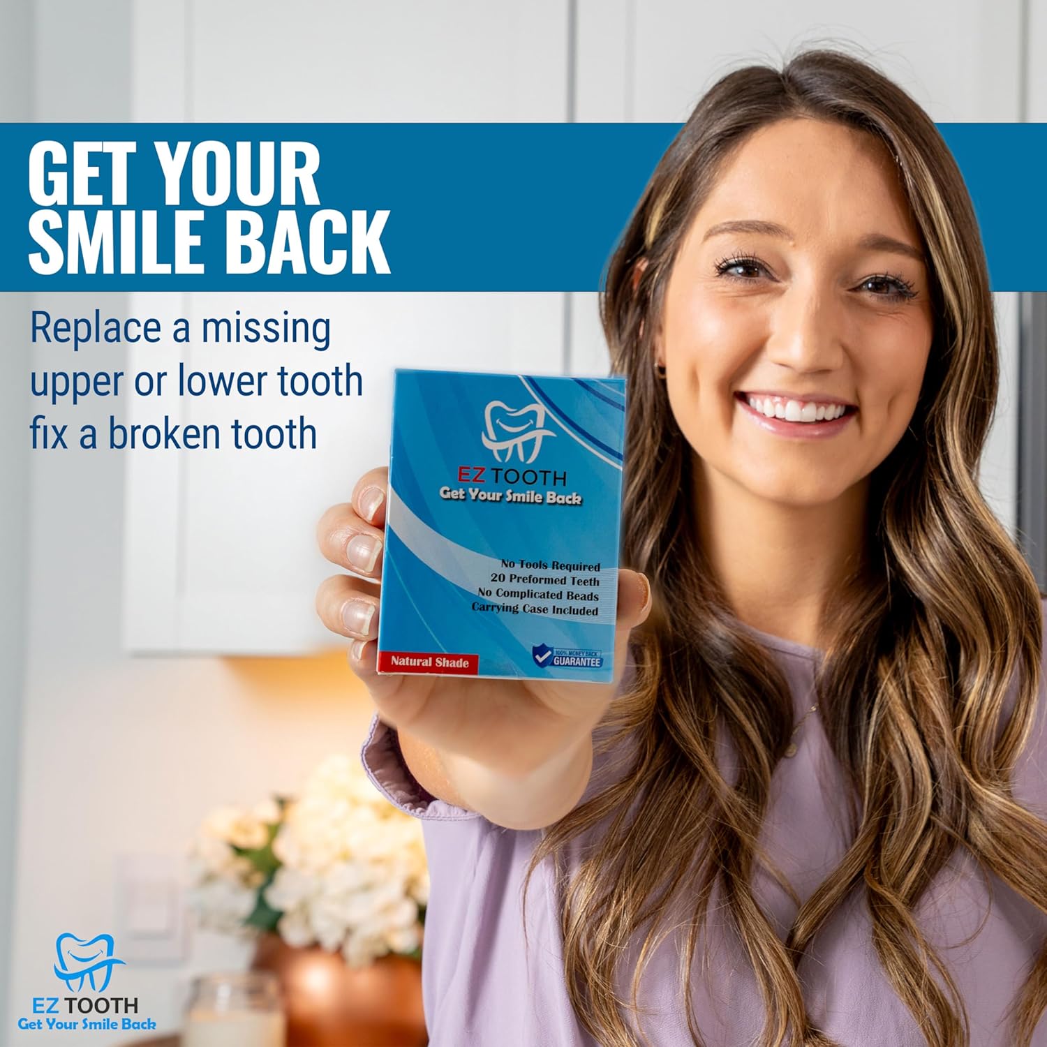 EZ Tooth – Amazing Temporary Tooth – Diente preformado – Kit de repuesto para dientes faltantes – Reparación instantánea de dientes – Sombra natural