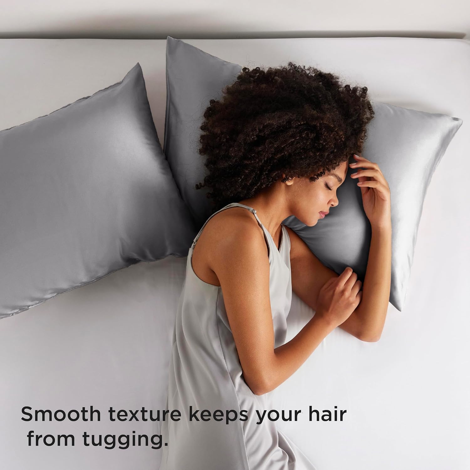 Bedsure Juego de 2 fundas de almohada de satén sedoso para el cabello, fundas de almohada de satén gris tamaño estándar, satén mejorado similar a