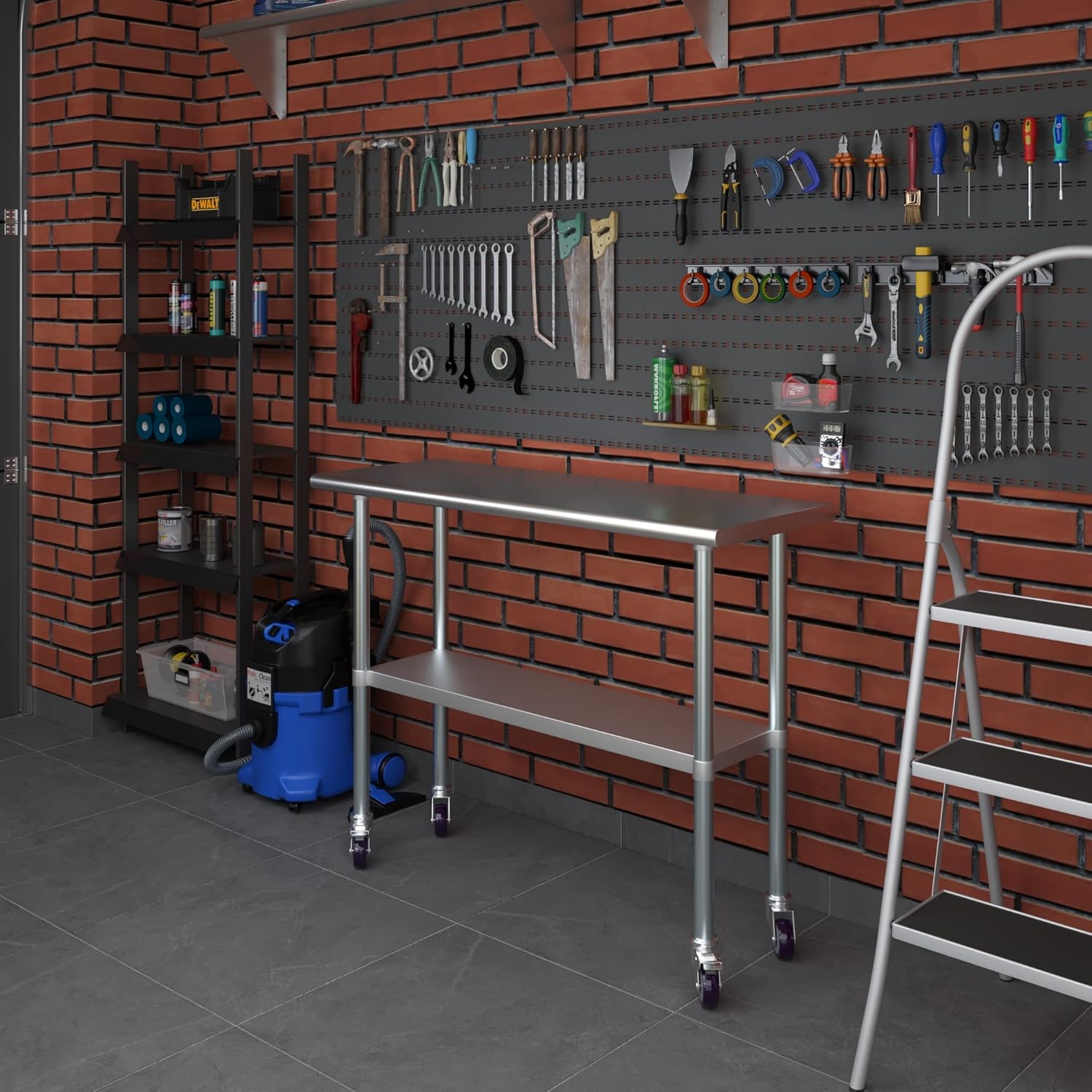 Mesa de trabajo AmGood de acero inoxidable de 18 x 48 pulgadas con ruedas  Mesa móvil de metal  Preparación de alimentos