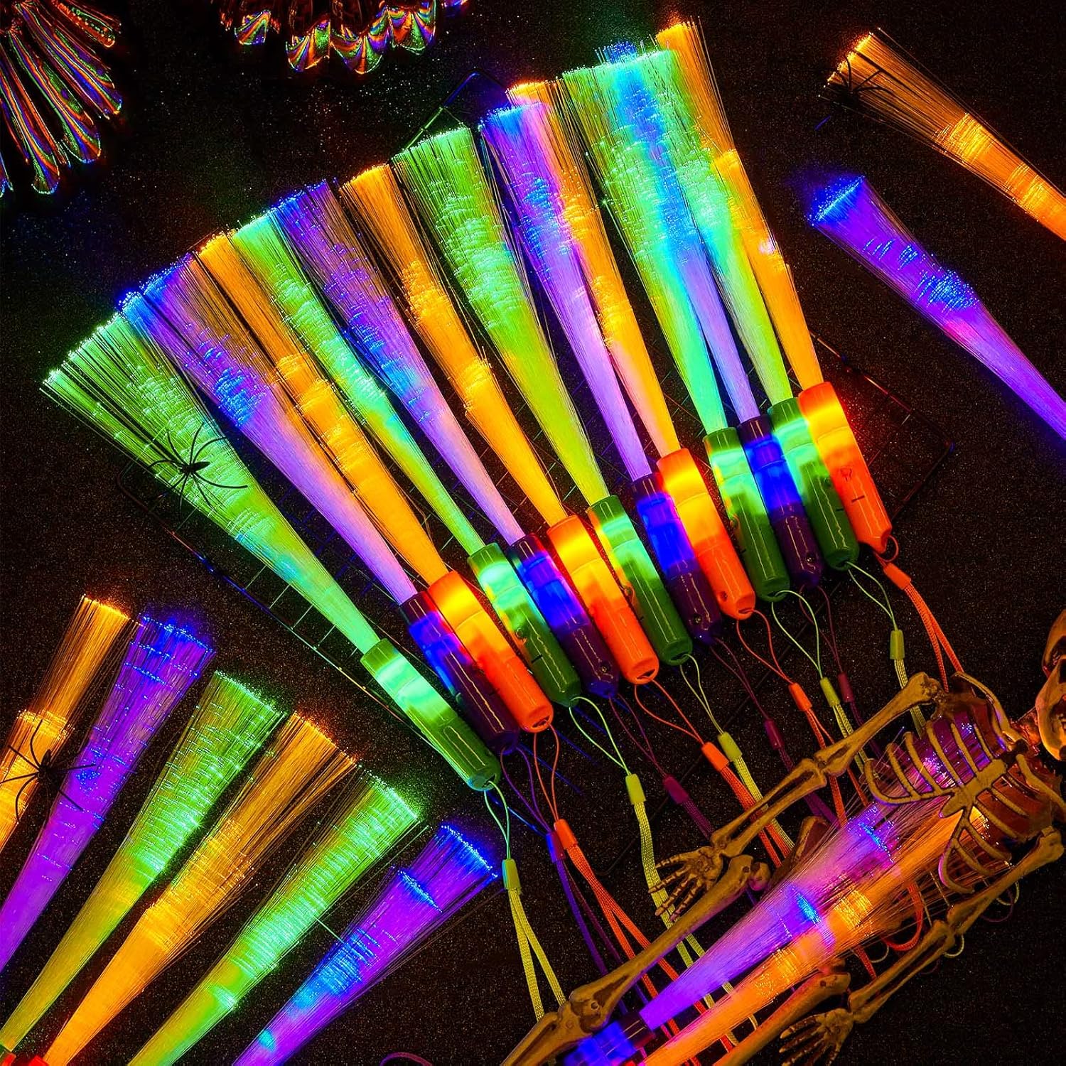 Varitas de fibra óptica para Halloween, varitas de fibra brillante, varillas de luz LED iluminadas coloridas para Halloween, regalos de fiesta de