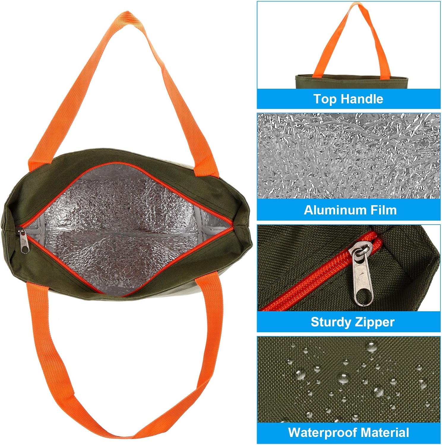 PATIKIL Lonchera para mujereshombres, bolsa térmica térmica reutilizable de 11 x 5.5 x 8.3 pulgadas para el trabajo, picnic al aire libre, verde