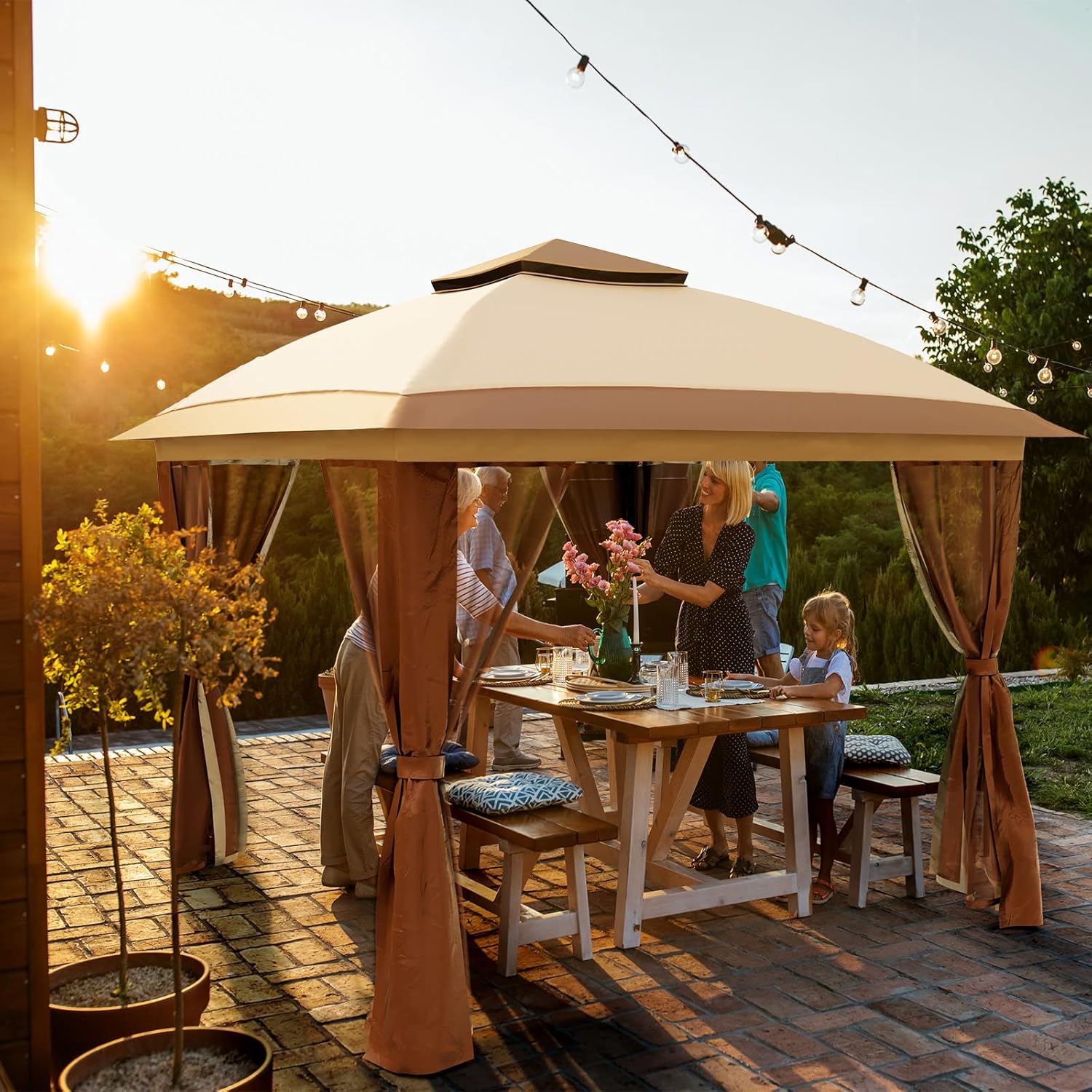 UDPATIO Gazebo desplegable de 11 x 11 pies, para patio al aire libre, impermeable, con mosquitera, para césped, jardín, patio trasero y cubierta,