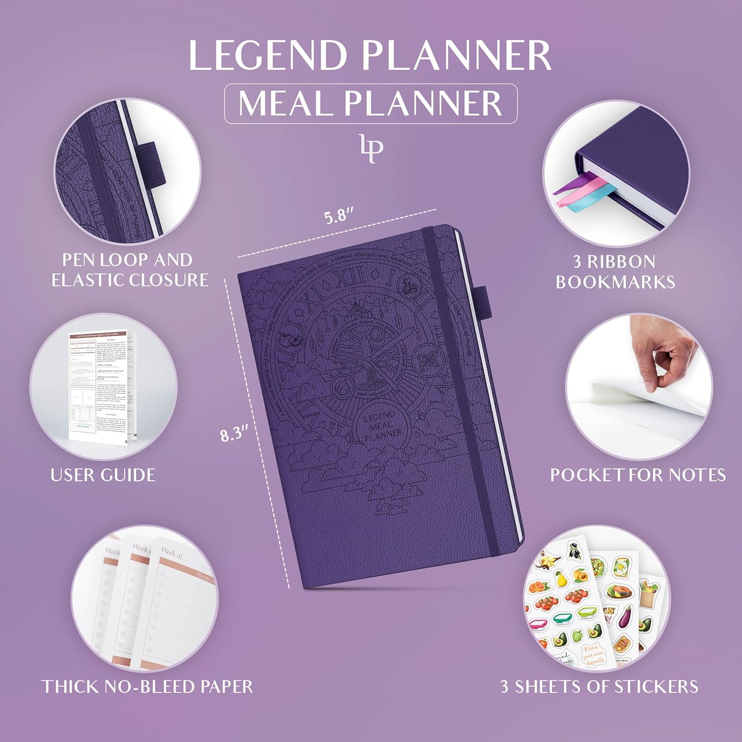 Legend – Agenda de comidas  Diario semanal de preparación de comidas y nutrición con lista de comestibles y rastreador de pérdida de peso  Registro