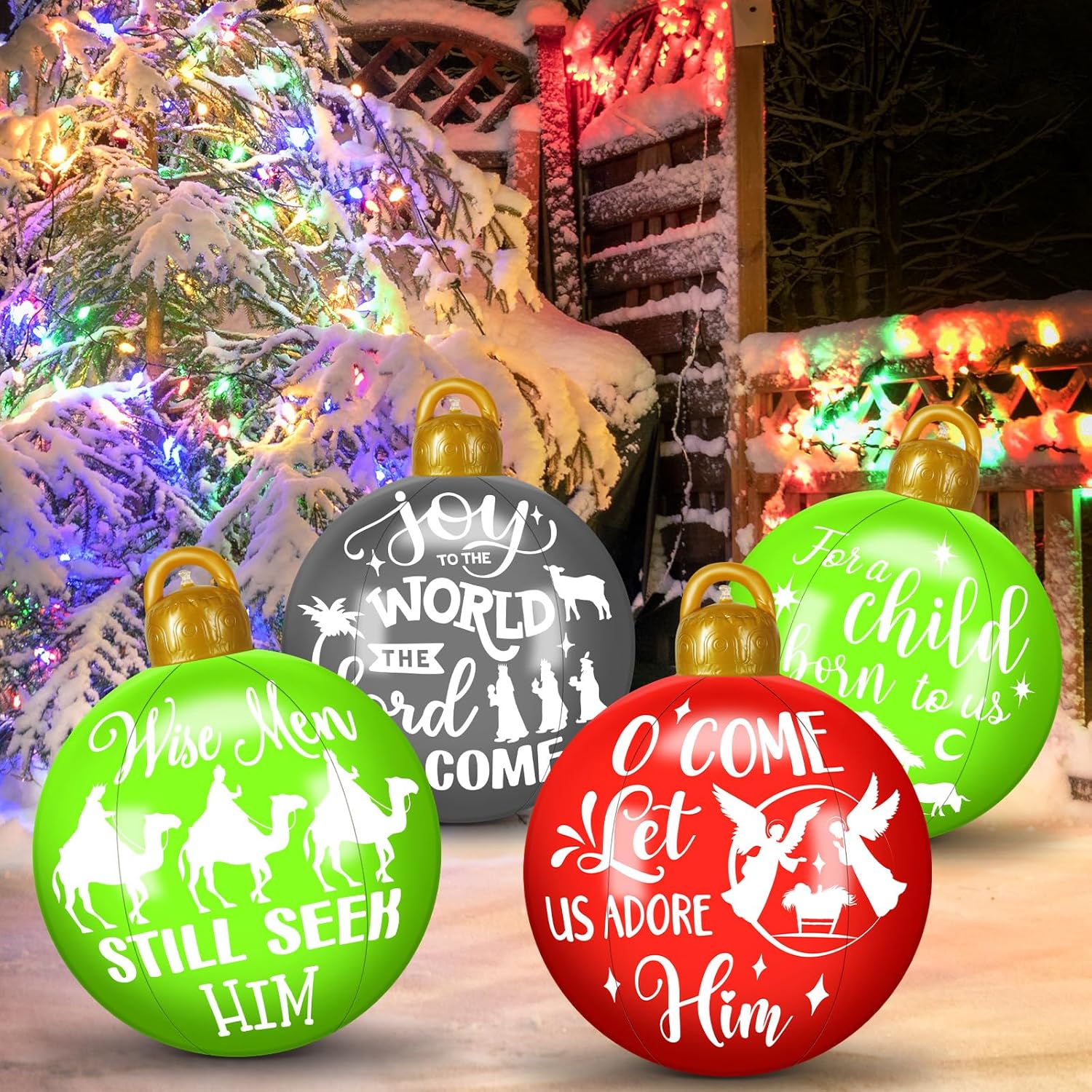 4 bolas inflables de PVC grandes de 18 pulgadas, adornos de Navidad de Jesús, bola inflable para decoración de Navidad al aire libre, bolas de