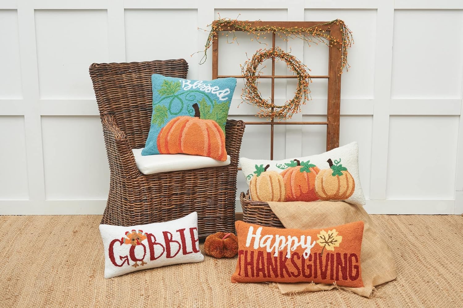 C&F Home Blessed Pumpkin – Almohada con gancho (18 x 18 pulgadas), color azul