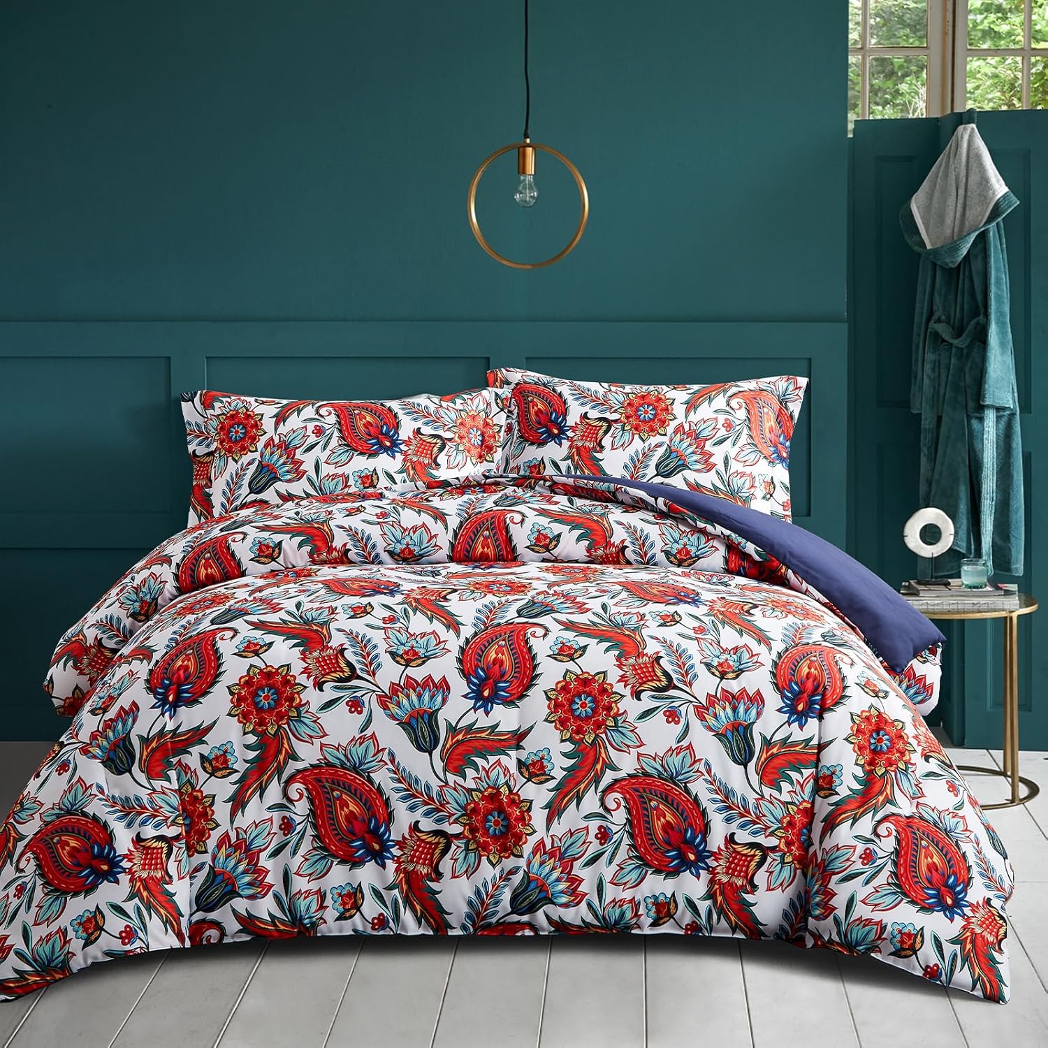 Ikawaapurry Juego de edredón floral tamaño Queen para cama Queen, juego de ropa de cama bohemio de granja, esponjoso, ligero, flores, plantas, para