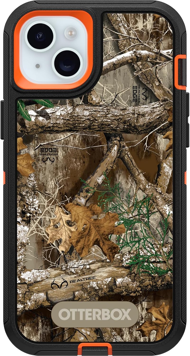 OtterBox Funda para iPhone 15 Plus y iPhone 14 Plus Defender Series – REALTREE EDGE (naranja intensonegroborde RT), resistente y duradera, con