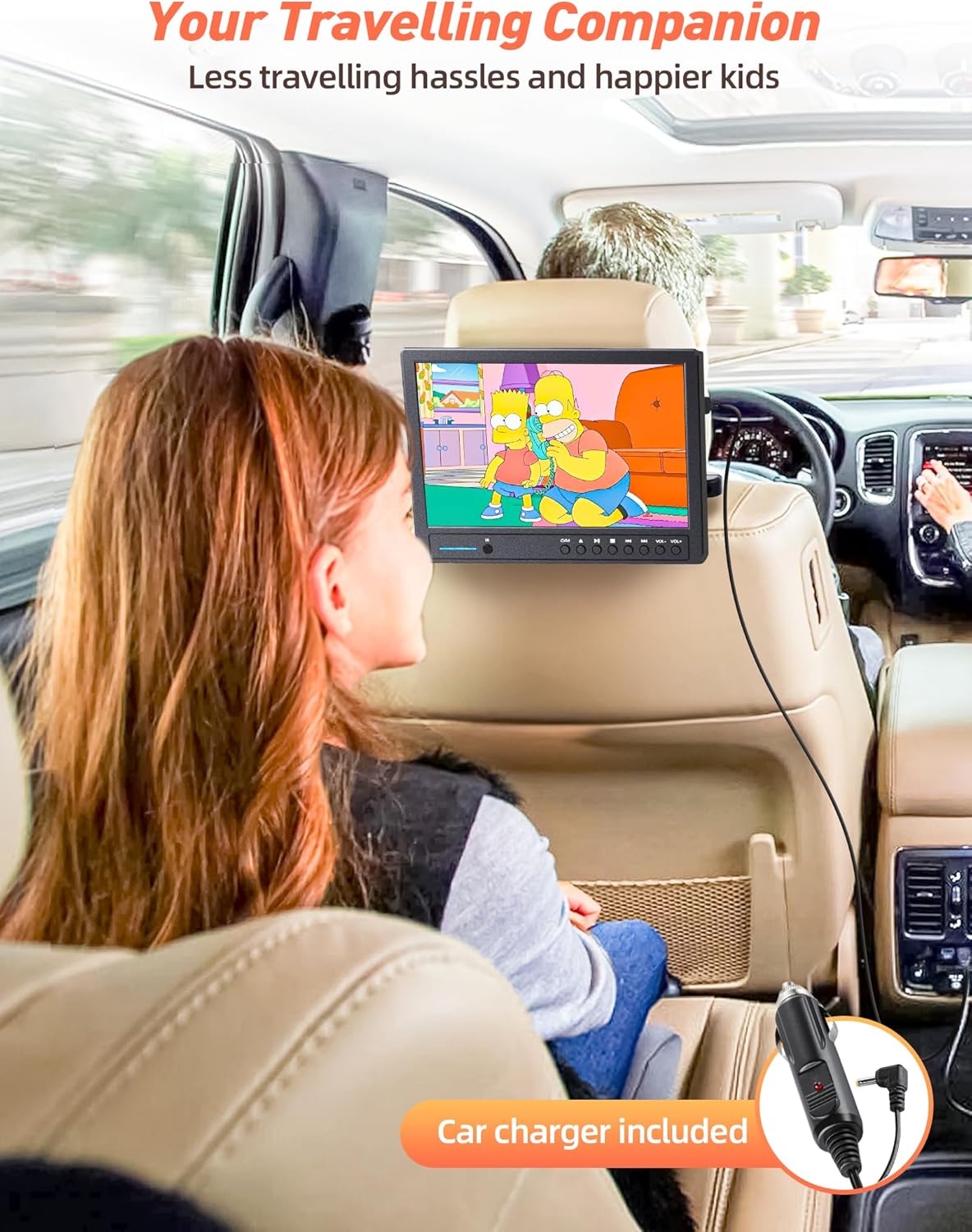 Arafuna Reproductor de DVD portátil de 12.5 pulgadas para automóvil con auriculares, reproductor de DVD para automóvil con soporte para