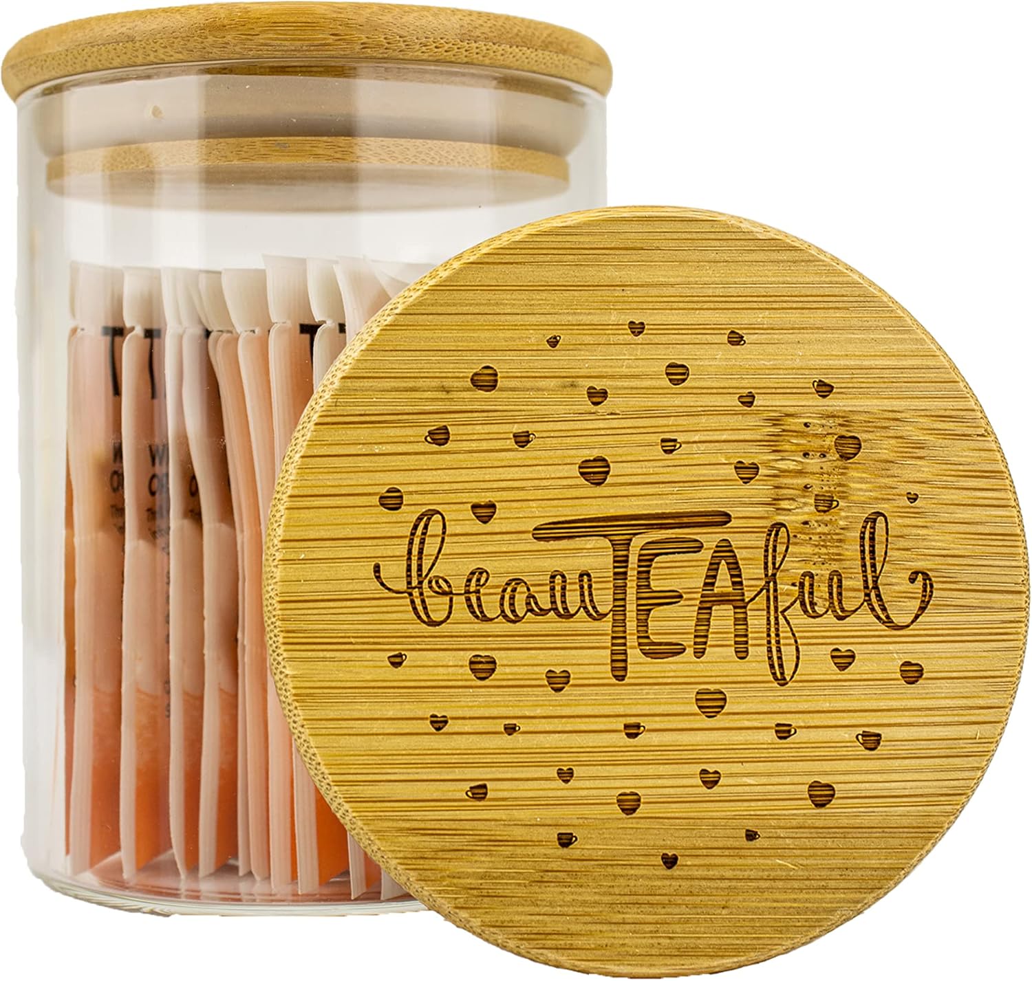 Recipientes herméticos de vidrio para almacenamiento de alimentos de 18.0 fl oz con tapa de bambú grabada personalizada, tarros decorativos de
