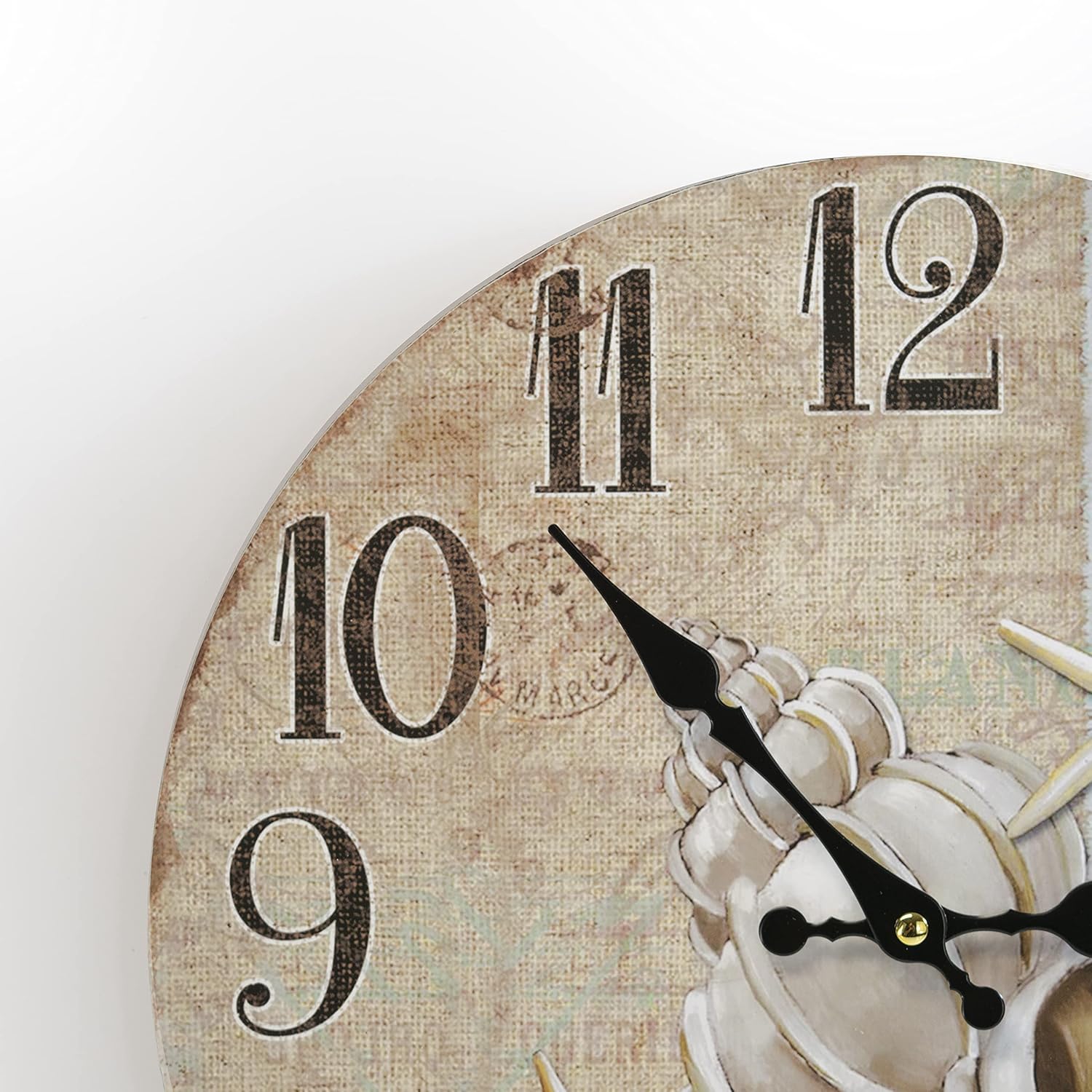 Reloj de pared de madera de estrella de mar de concha decorativo de 13 pulgadas para decoración temática de playa para cocina, baño, oficina,