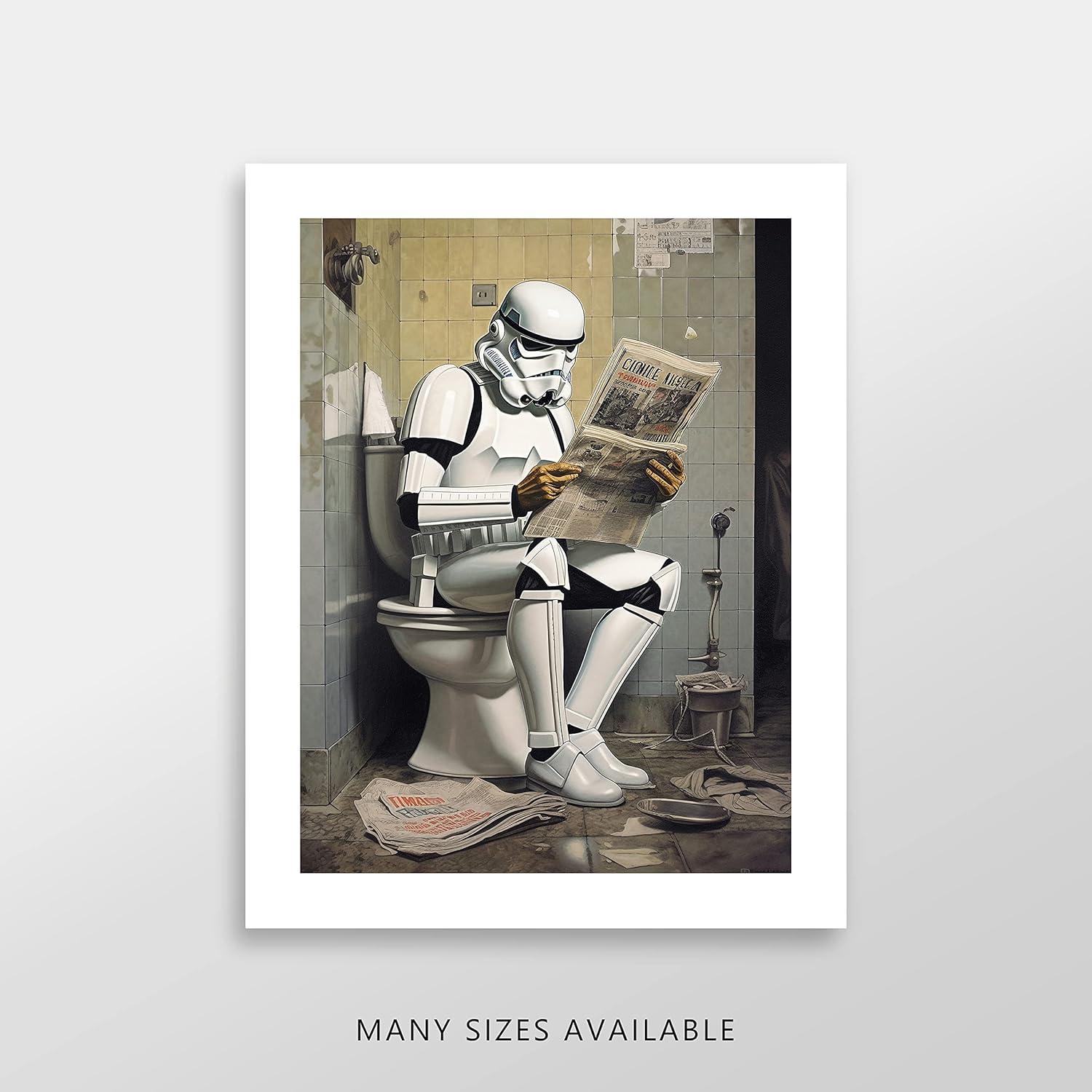 Star Wars Bathroom Décor Art Print – Premium Giclee Fine Art Print – Aesthetic Modern Vintage Painting Style Darth Vader Stormtrooper Yoda Print