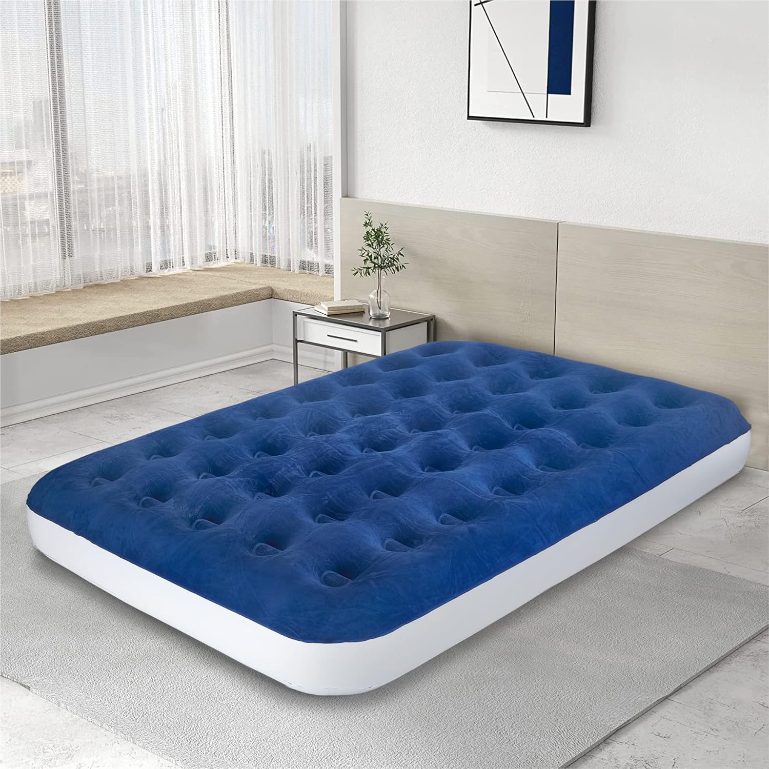 Colchón inflable de lujo duradero de 9 pulgadas con tecnología Comfort Coil y bomba de alta capacidad, bueno para campamento, hogar y viajes