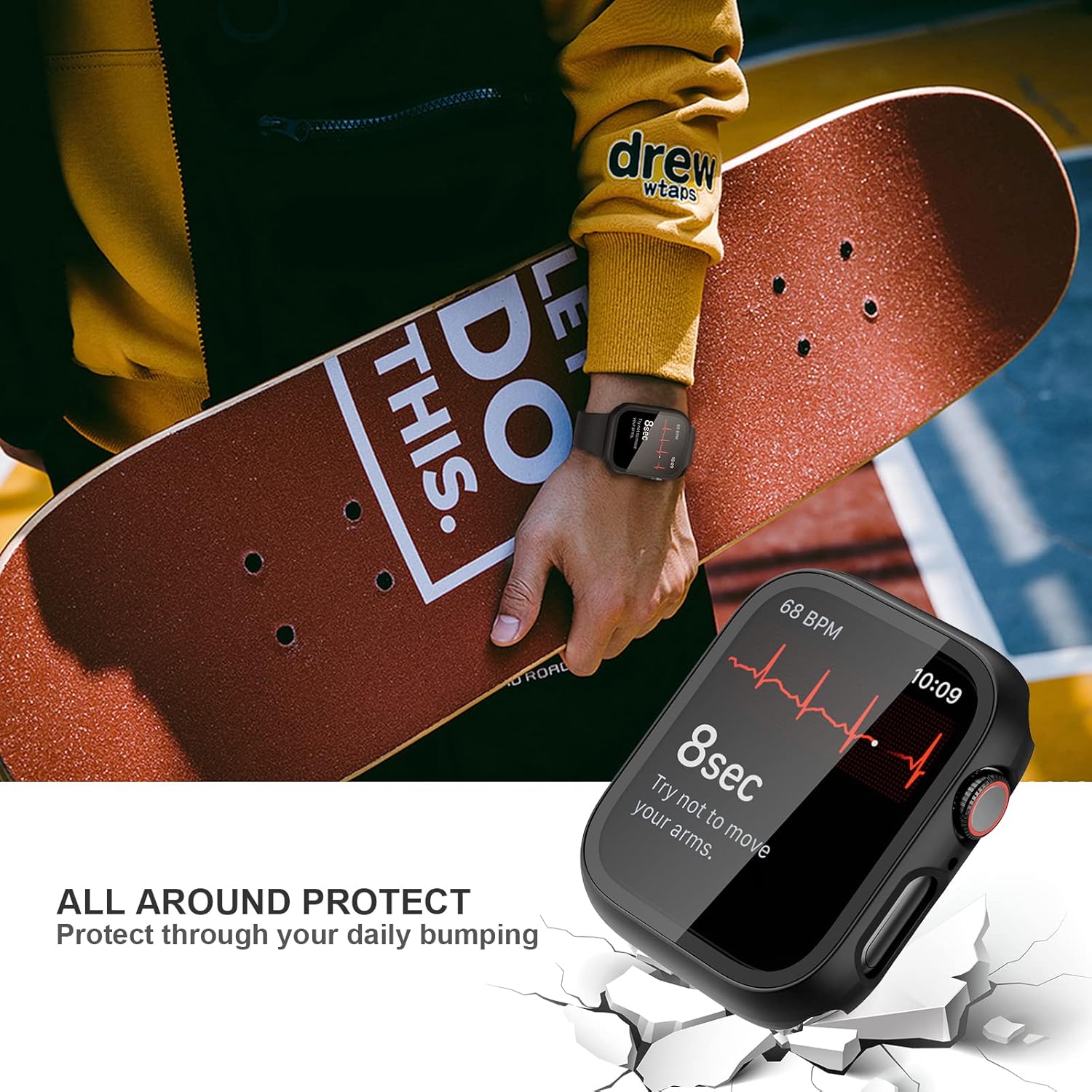 JZK – Paquete de 5 fundas con protector de pantalla de vidrio templado para Apple Watch de 1.614 pulgadas Series 9, Series 8 Series 7, JZK Hard PC