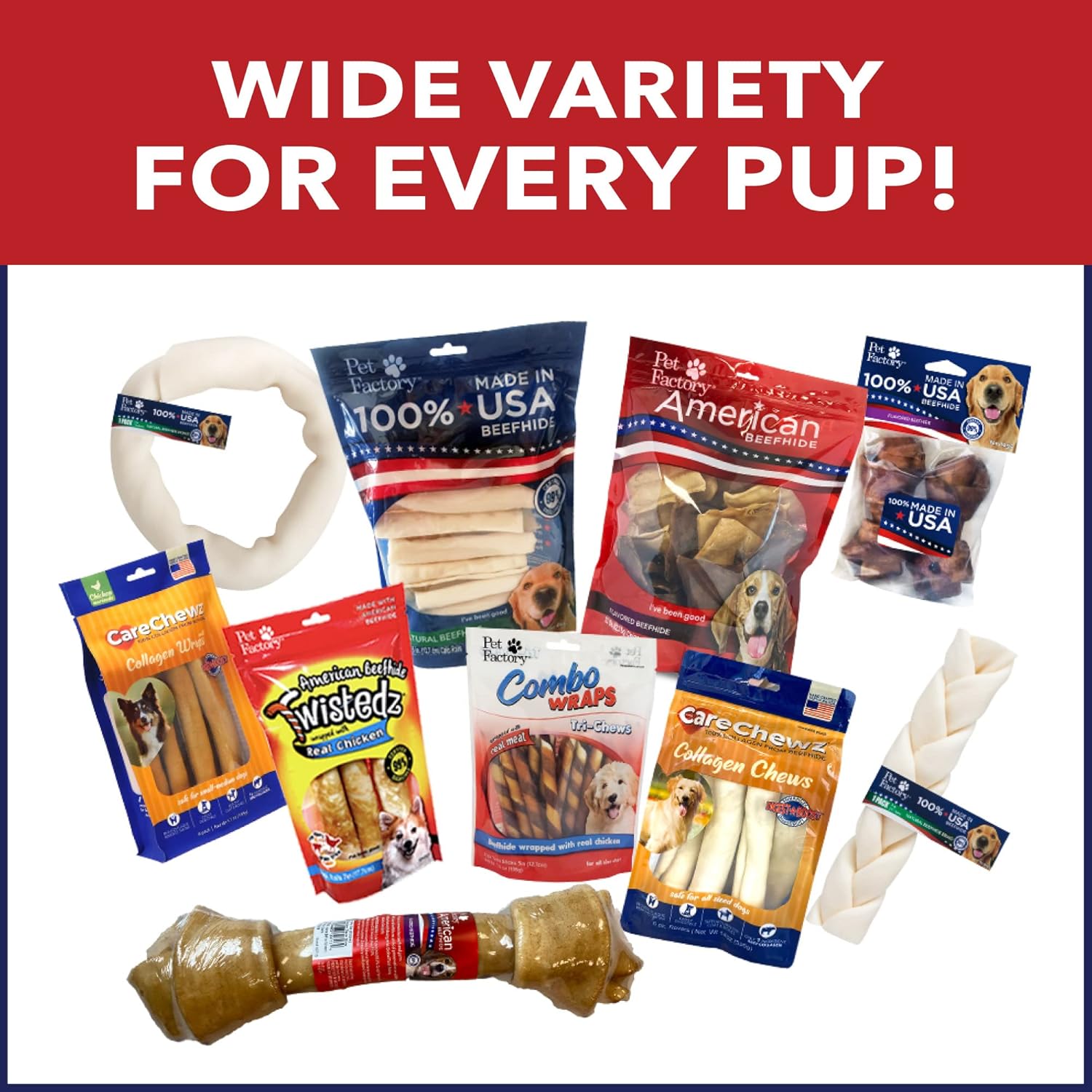 Pet Factory 100 % fabricado en Estados Unidos de piel de res de 7 pulgadas, rollos de golosinas masticables para perros, sabor natural, 4 unidades1