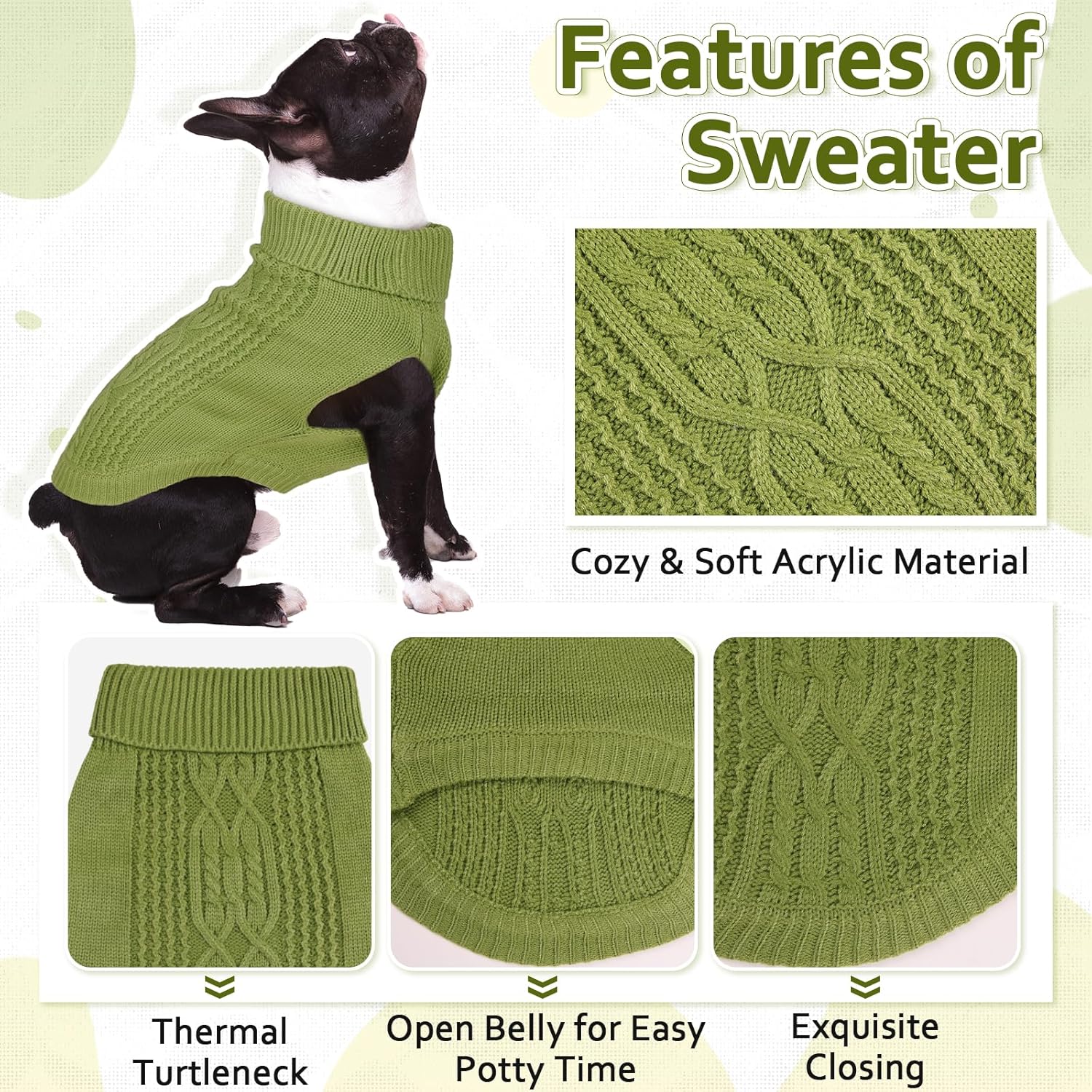 DENTRUN Suéter para perros pequeños, cachorro de cuello alto para clima frío, ropa clásica de invierno cálida para perro, chaleco para perro
