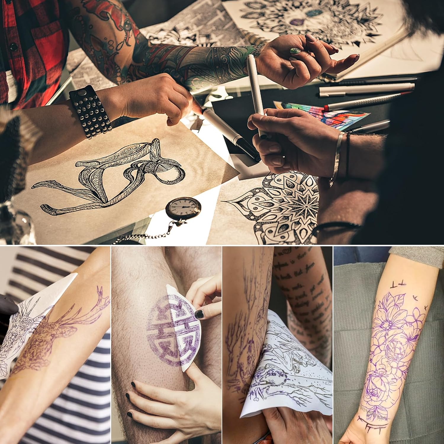 Papel de transferencia de tatuajes, 100 piezas de papel de plantilla de tatuaje para tatuajes, papel de transferencia de plantilla de 4 capas,