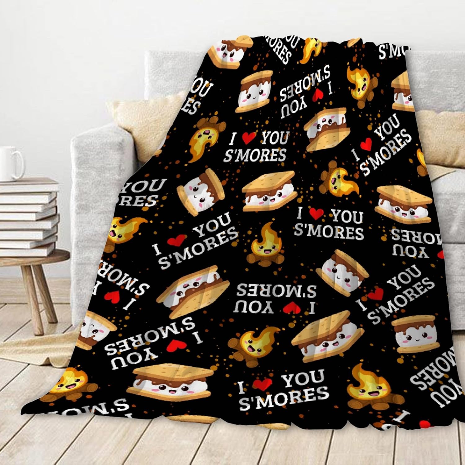 Bonita manta de S’Mores, manta de galletas de malvavisco, manta de felpa suave y acogedora, manta de franela polar mullida para niños y adultos,