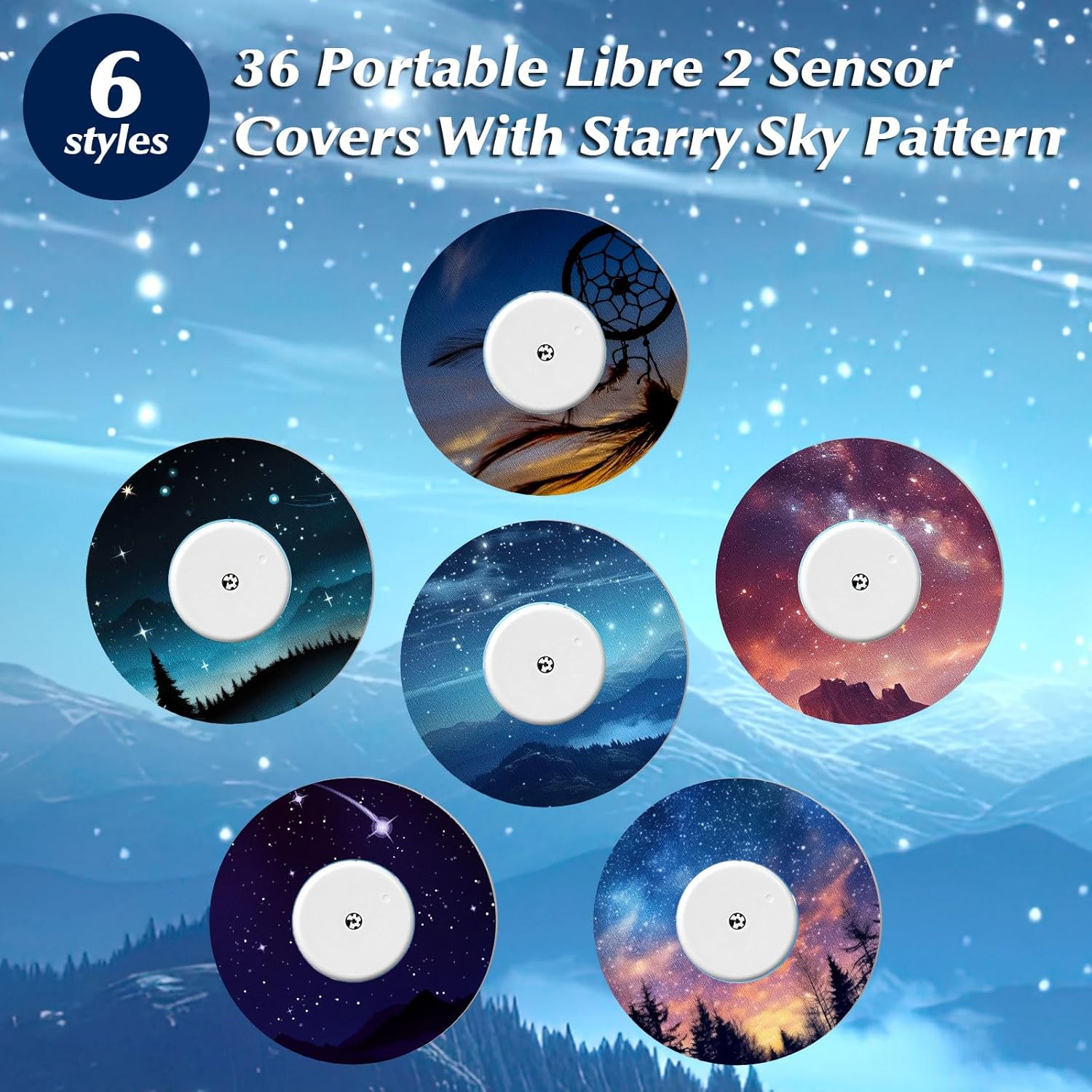 FuWeave Paquete de 36 parches adhesivos para sensor Libre 2 con cielo estrellado CGM parches impermeables CGM cubiertas CGM a prueba de sudor sensor