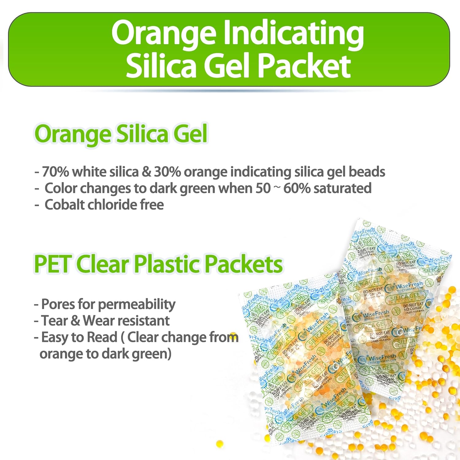 Paquete de desecante de gel de sílice de 0.18 oz, paquetes indicadores de gel de sílice, absorbentes de humedad seguros para alimentos, paquetes de