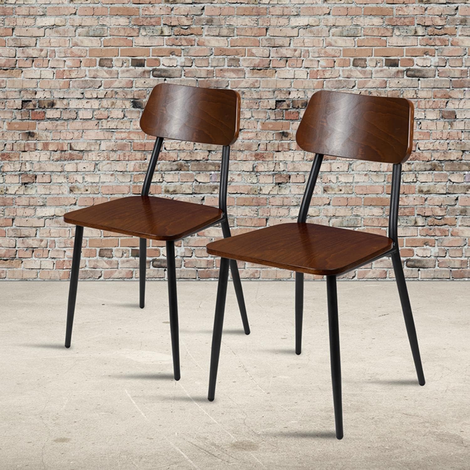 Flash Furniture Lincoln – Silla de comedor industrial apilable con marco de acero plomizo y asiento de madera rústica, juego de 2