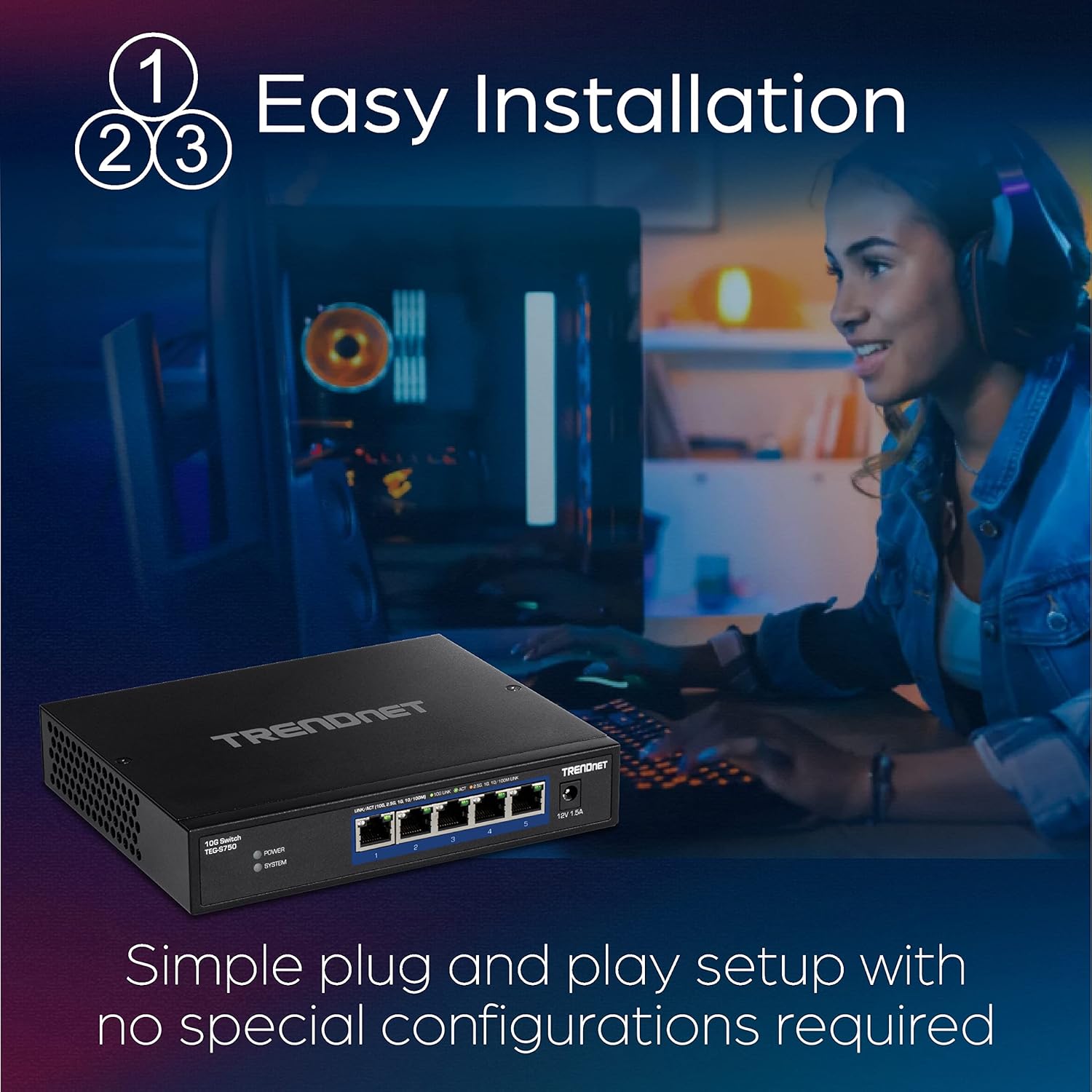 TRENDnet Interruptor 10G de 5 puertos, 5 puertos RJ-45 de 10 G, capacidad de conmutación de 100 Gbps, admite conexiones 2.5G y 5G-BASE-T, protección